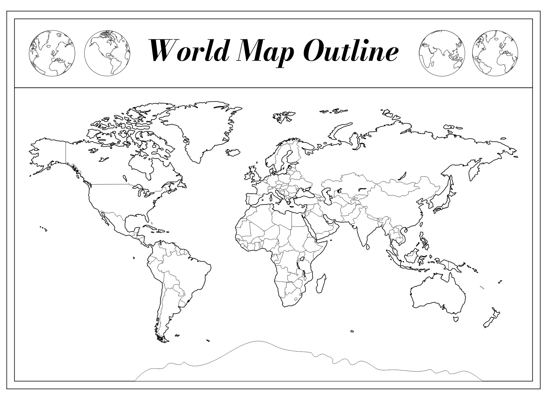 A4 Size World Map Outline