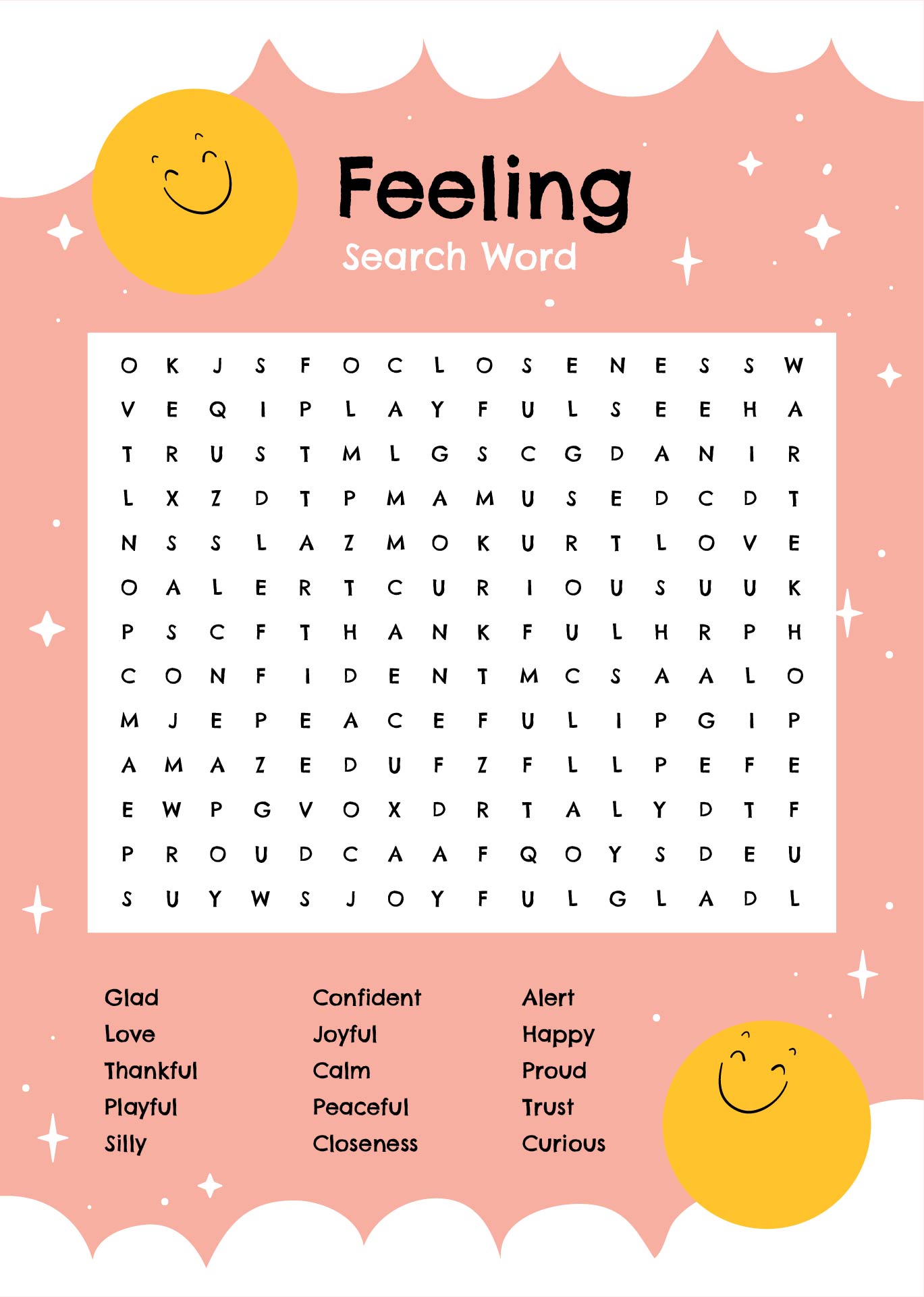Feelings Word Search Puzzles