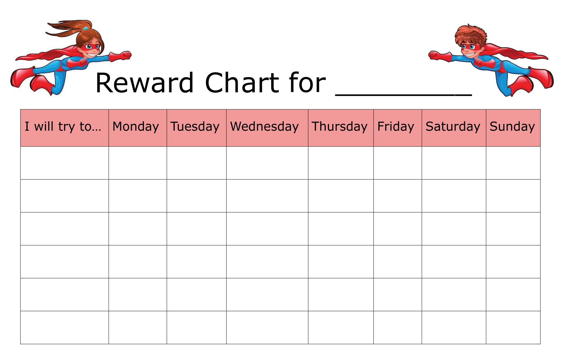 Printable Reward Behavior Charts