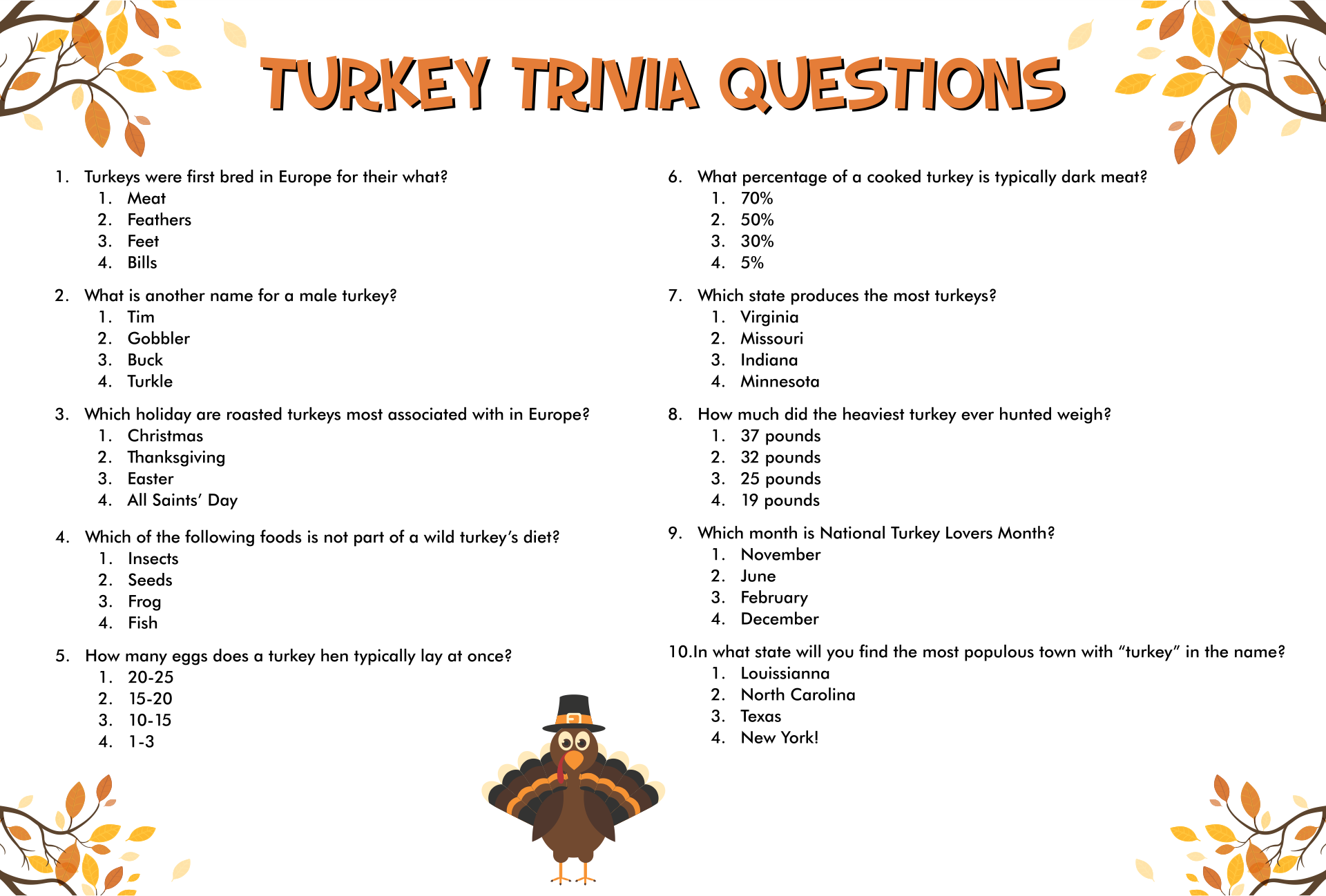 Printable Thanksgiving Trivia Quiz