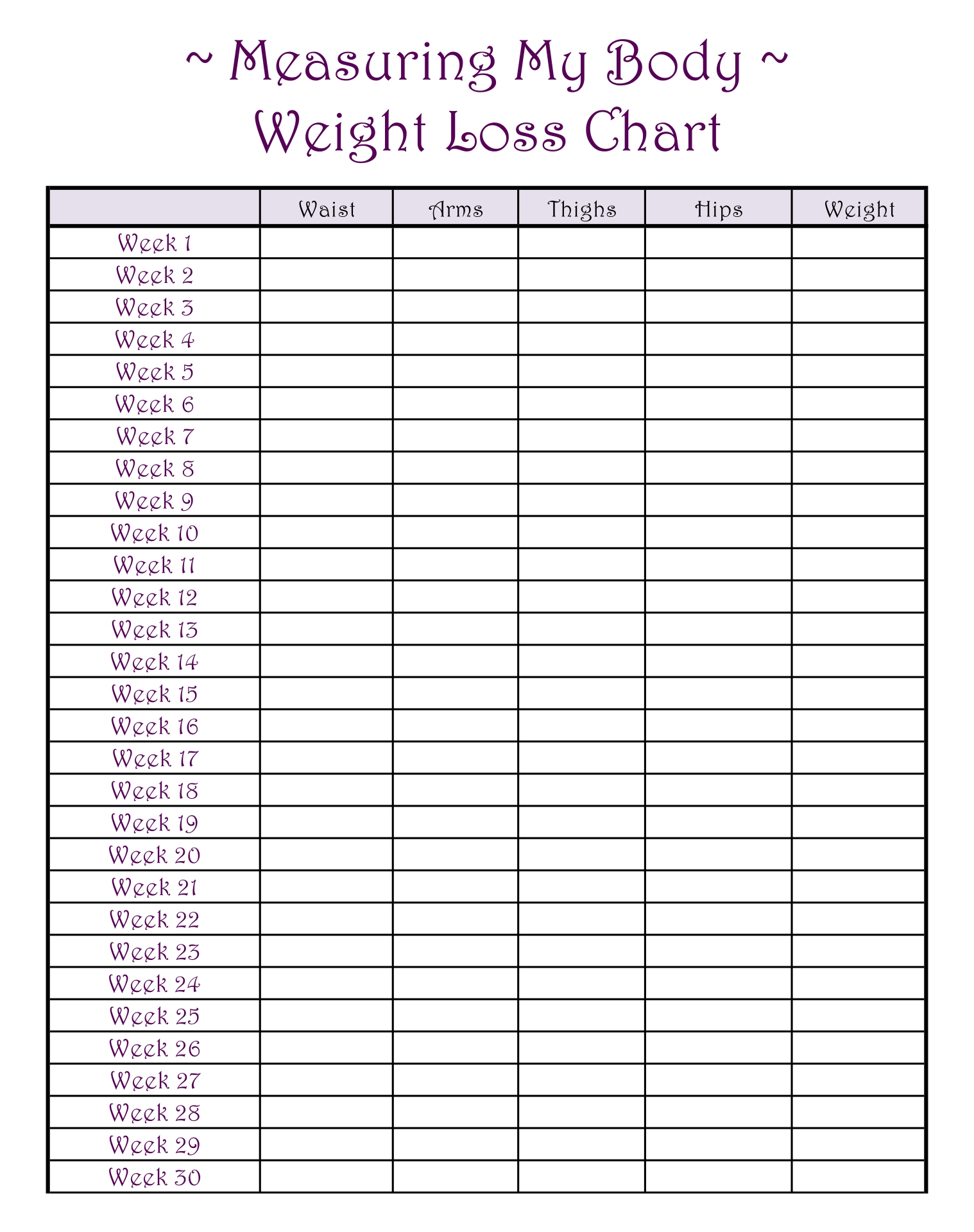 Printable Weight Loss Log Sheet