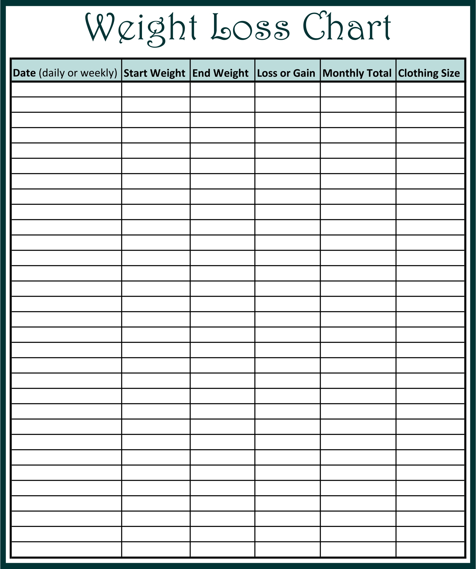 Printable Weight Loss Logs