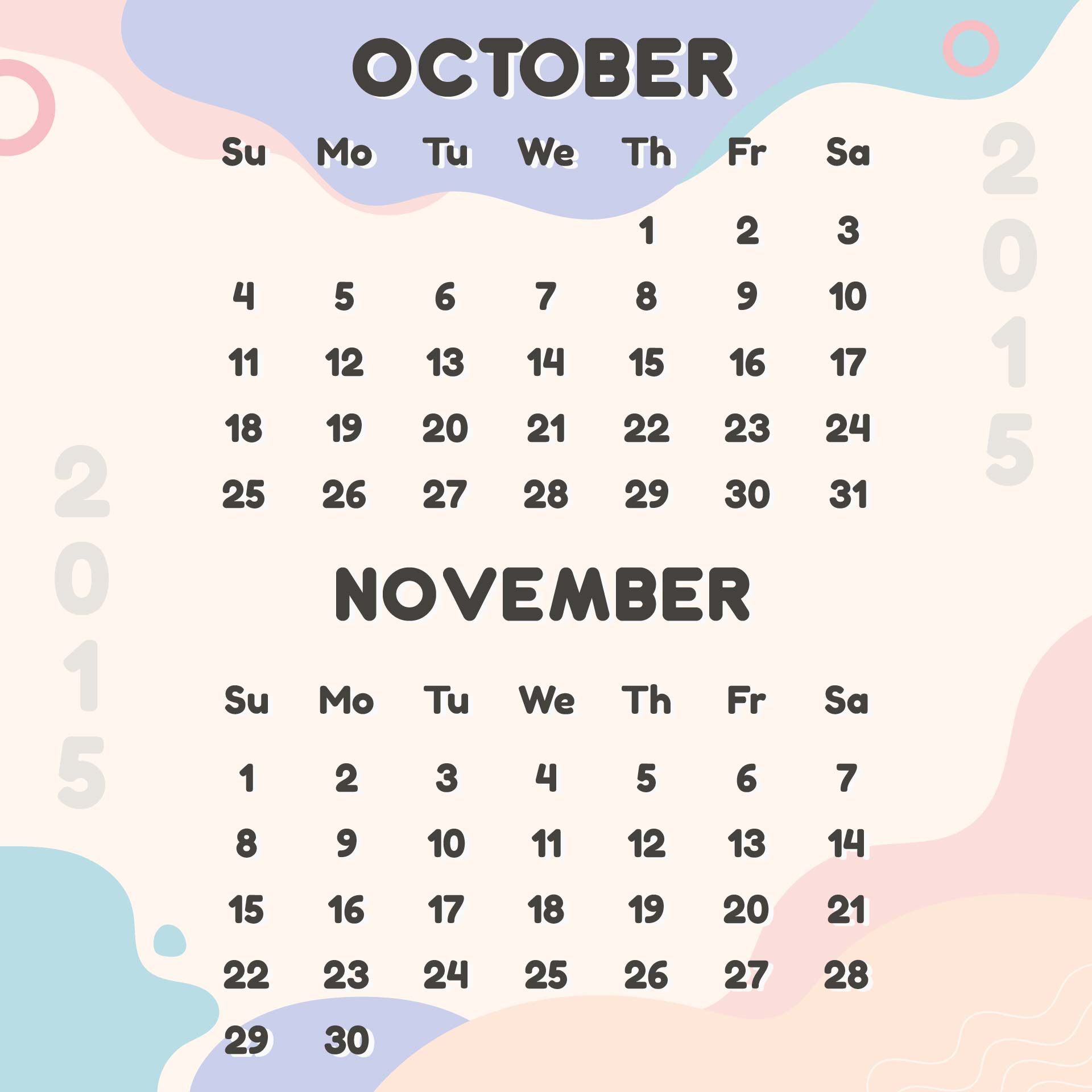 October November Calendar 2015