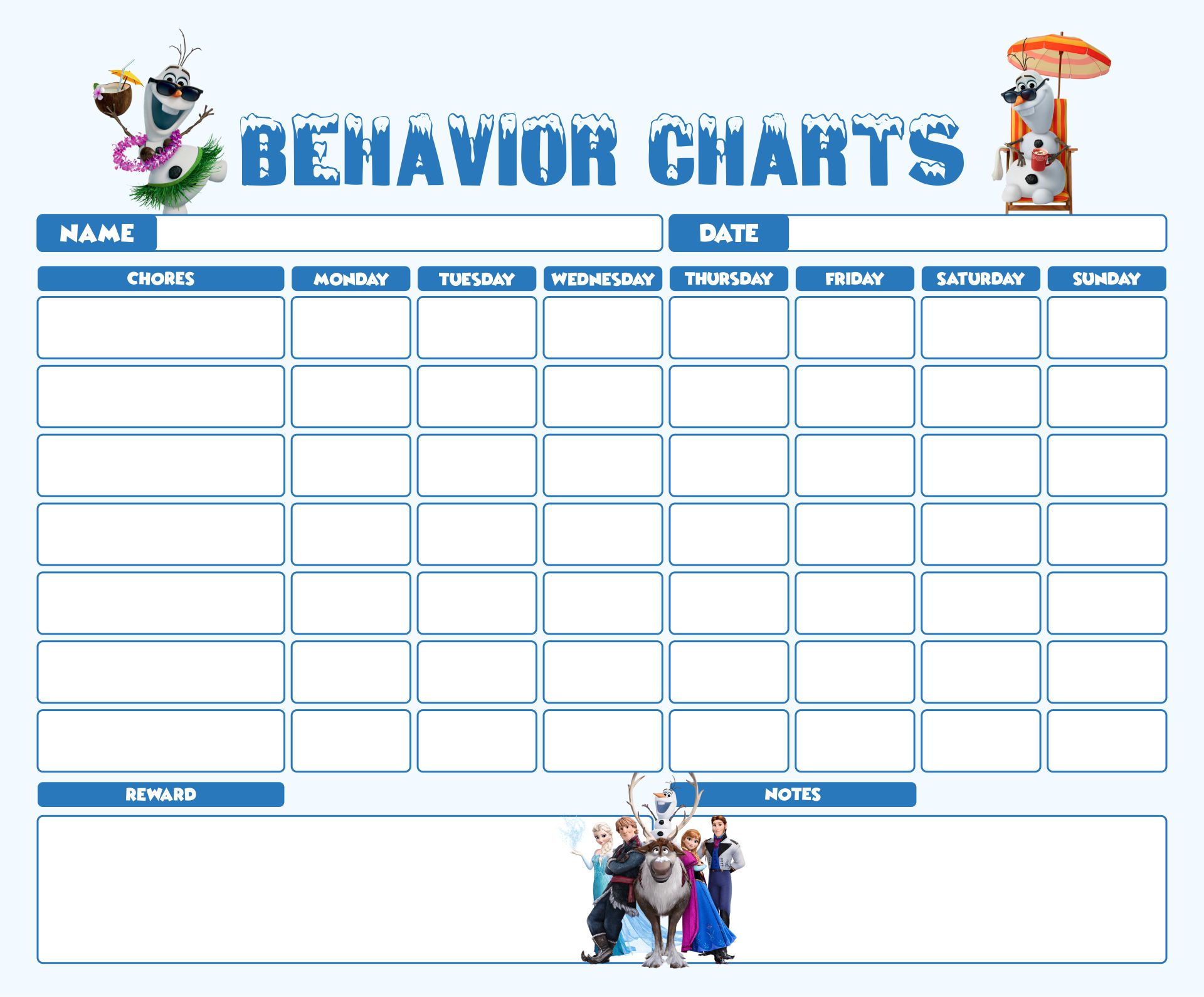 9 Best Free Printable Frozen Behavior Charts Boys