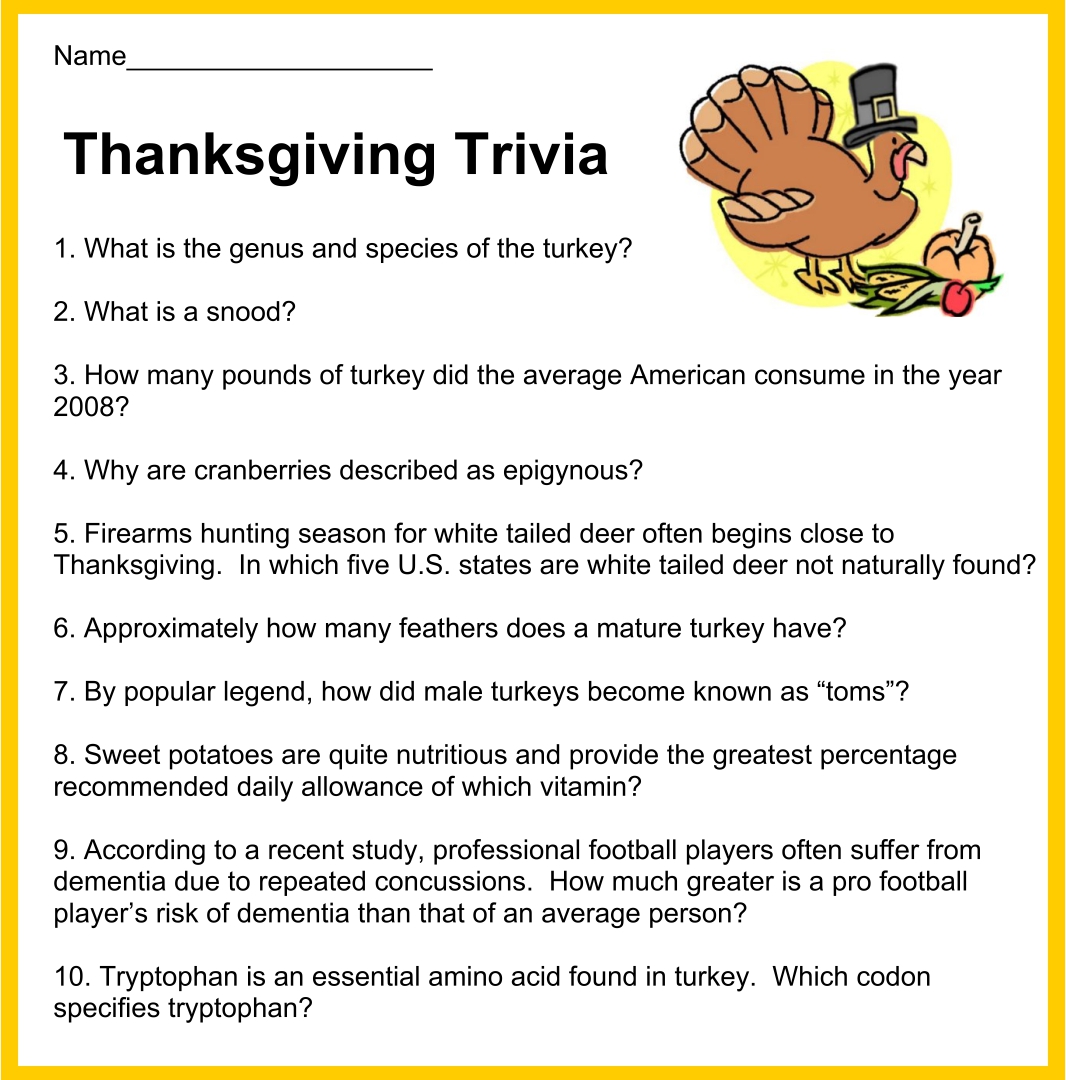 Funny Thanksgiving Trivia Games - 10 Free PDF Printables | Printablee