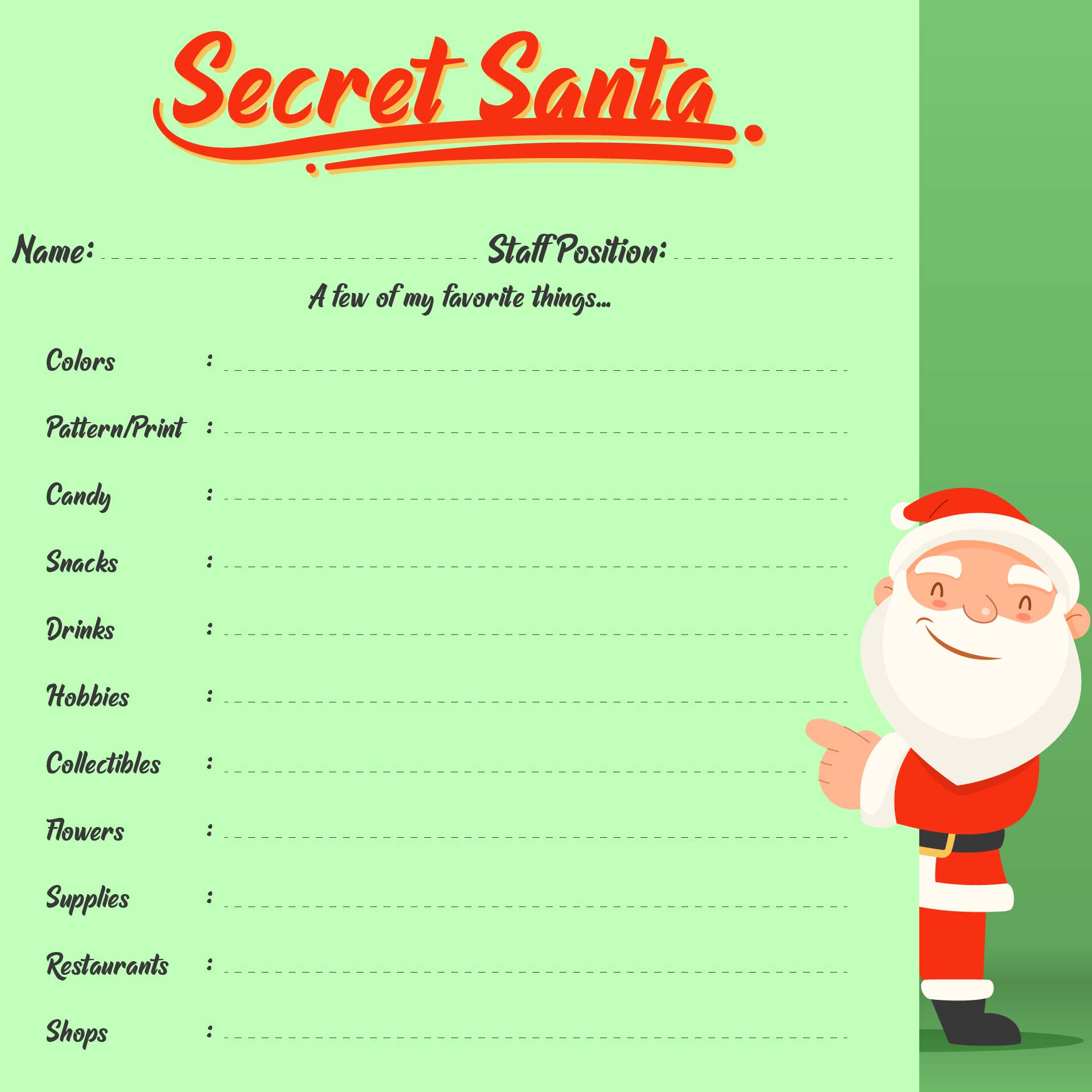 Secret Santa Forms Teachers
