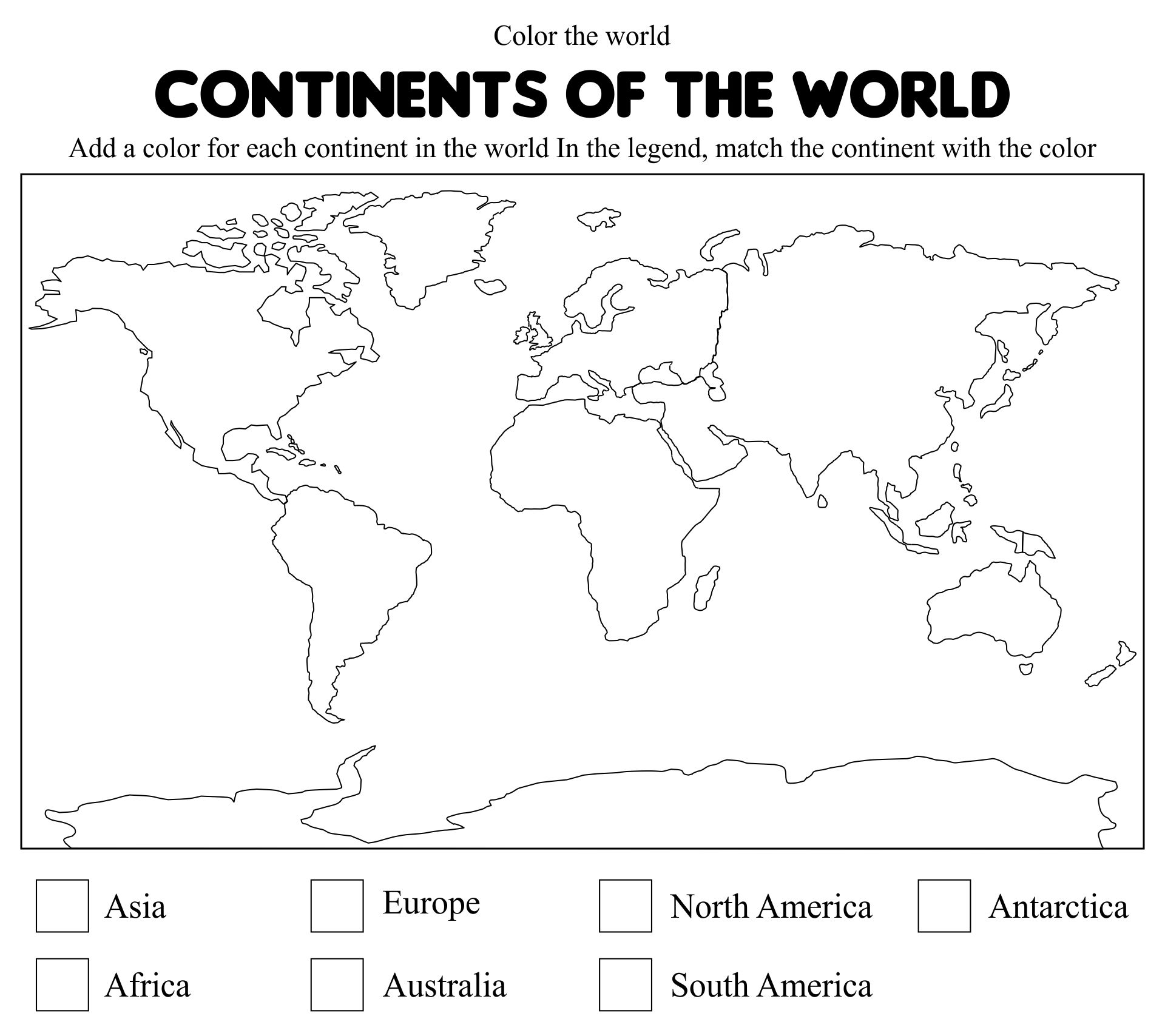 World Map with Countries Worksheet