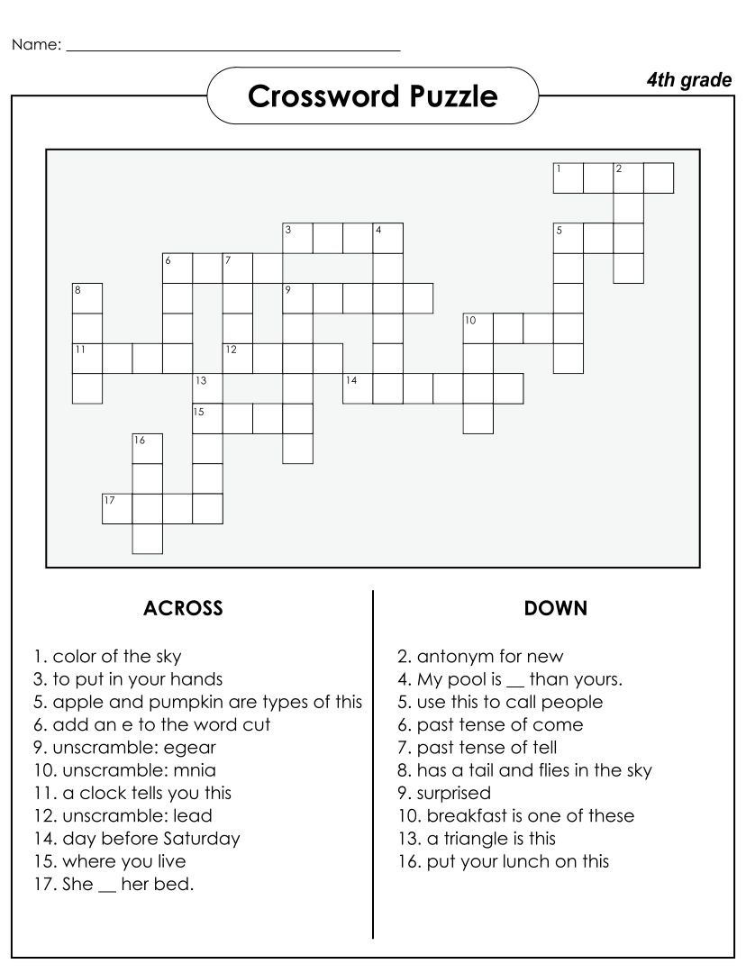 Free Printable Crossword Puzzles For 4th Graders FREE PRINTABLE TEMPLATES Free Printable Crossword Puzzles For 4th Graders FREE PRINTABLE TEMPLATES