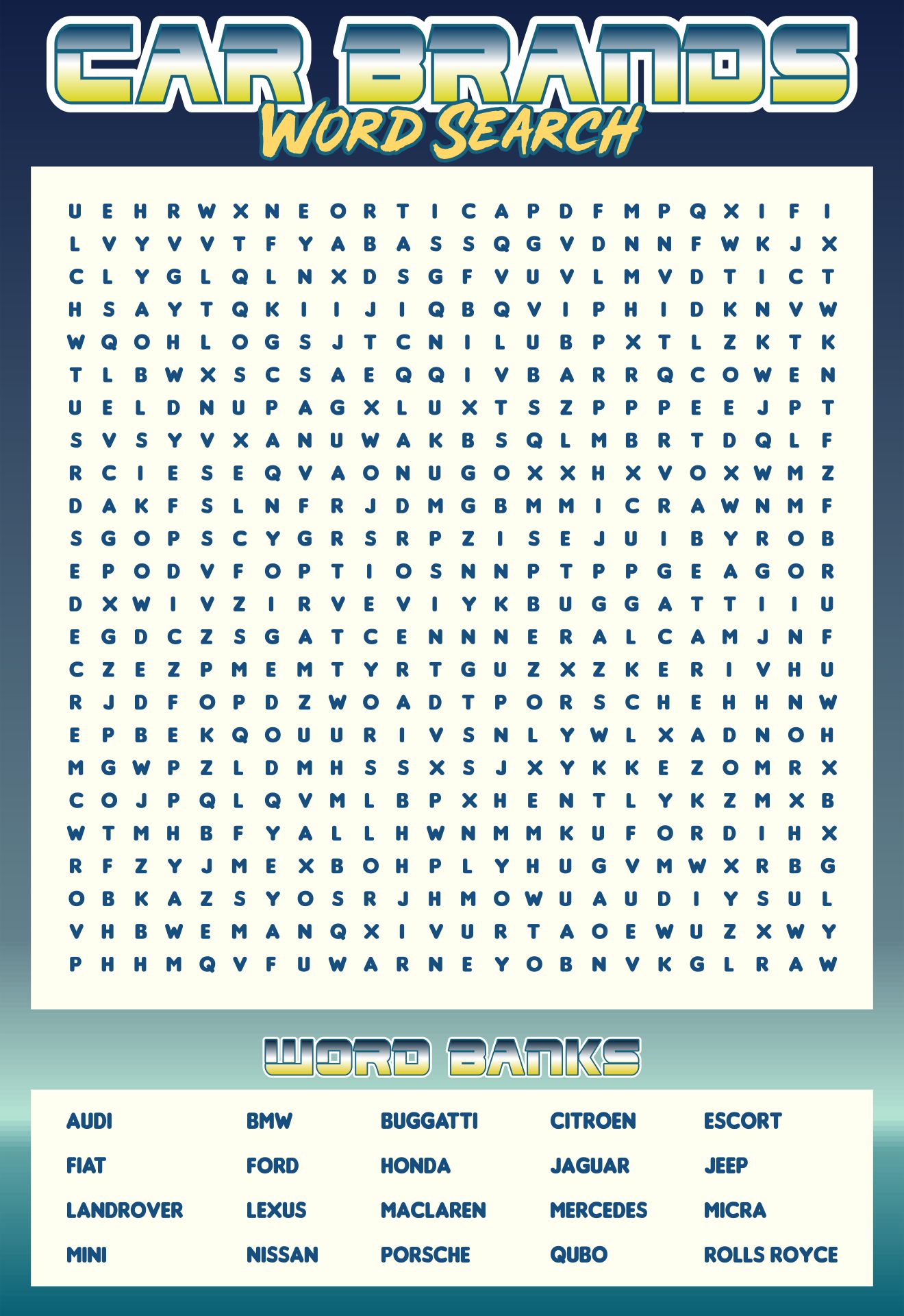 4 Best Free Printable Word Searches Cars PDF For Free At Printablee
