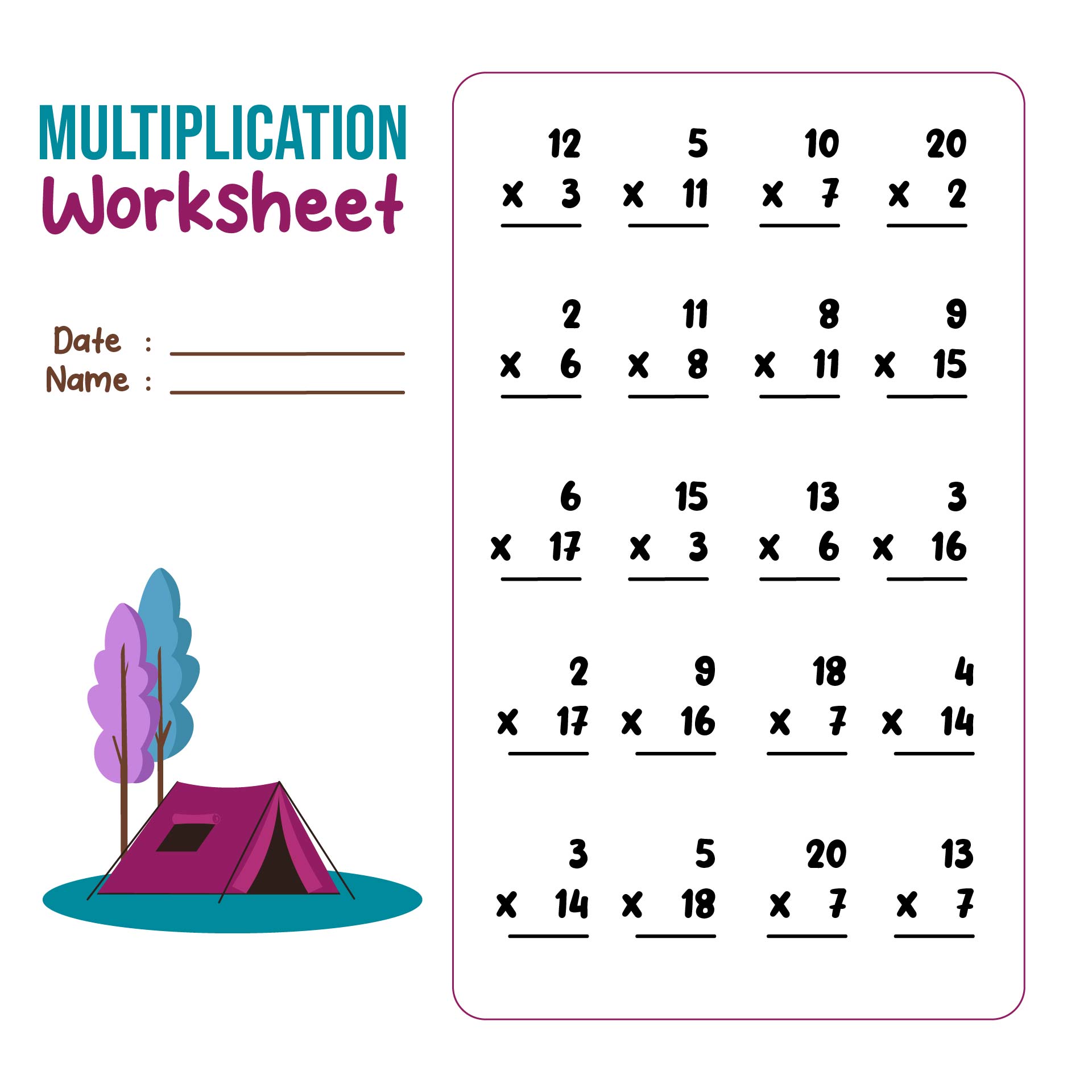 Printable Multiplication Worksheets Elementary