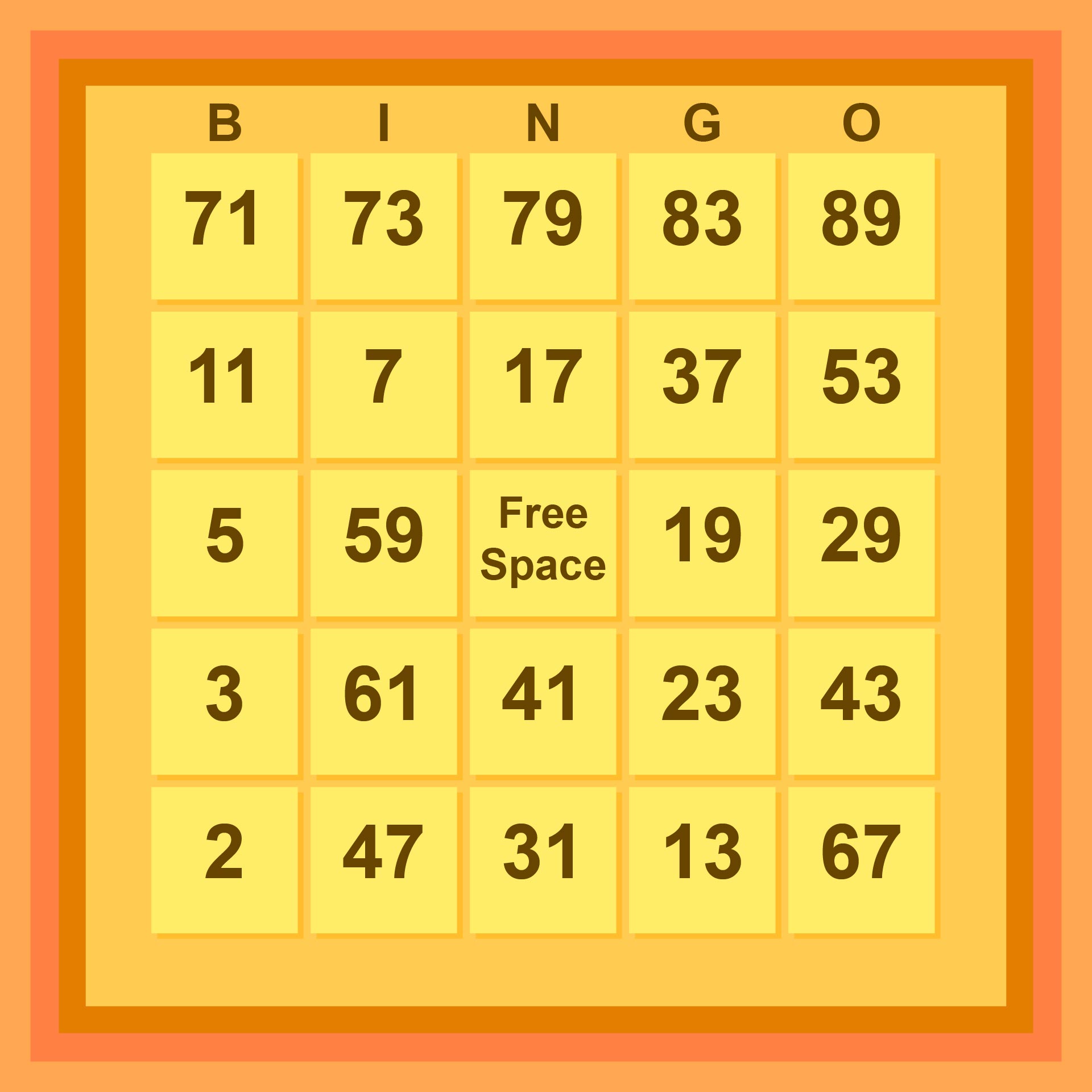 Printable Number Bingo