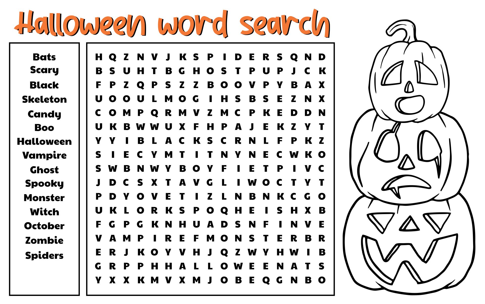 Halloween Coloring Pages and Word Searches