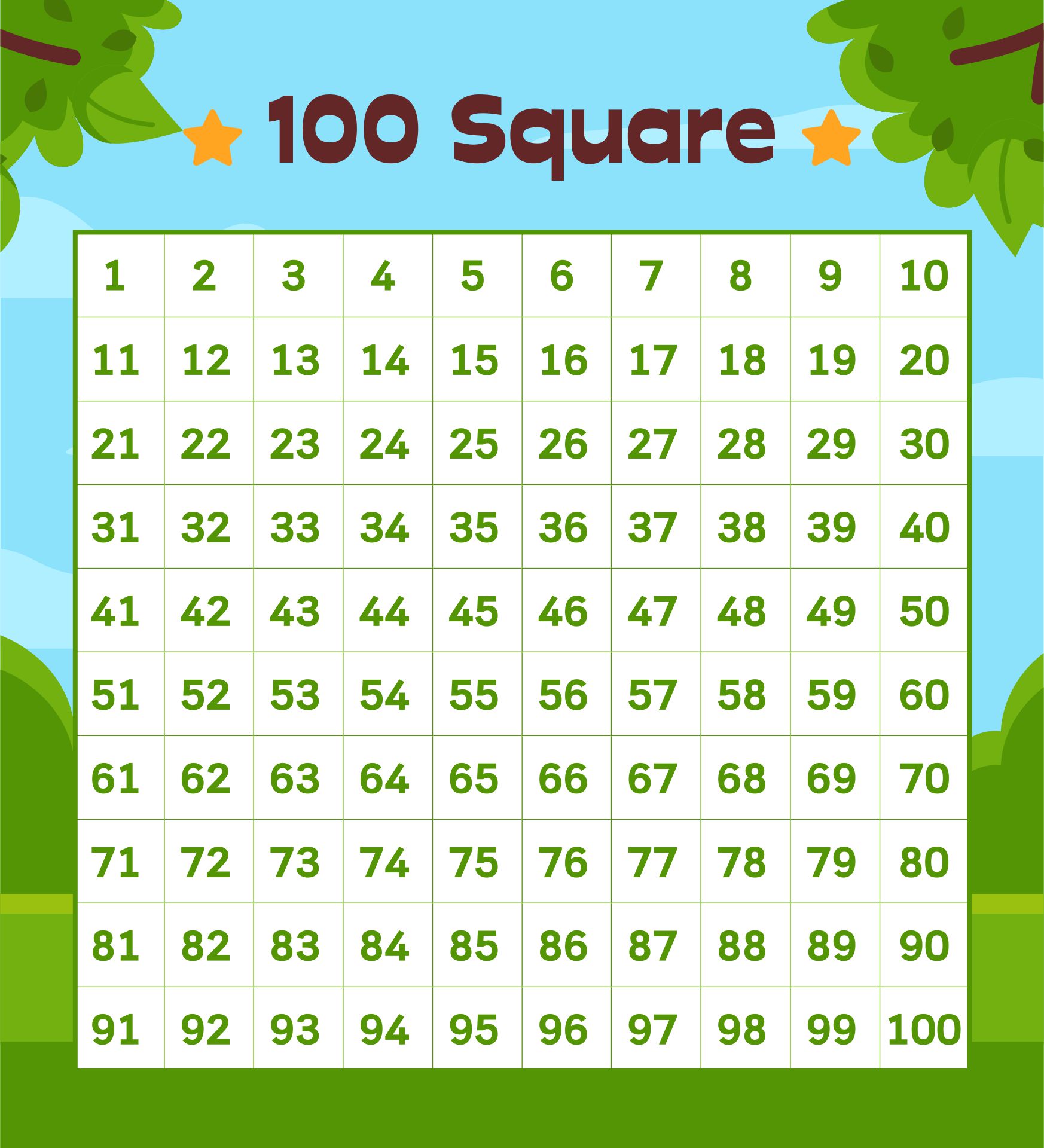 Hundred Printable 100 Square Grid
