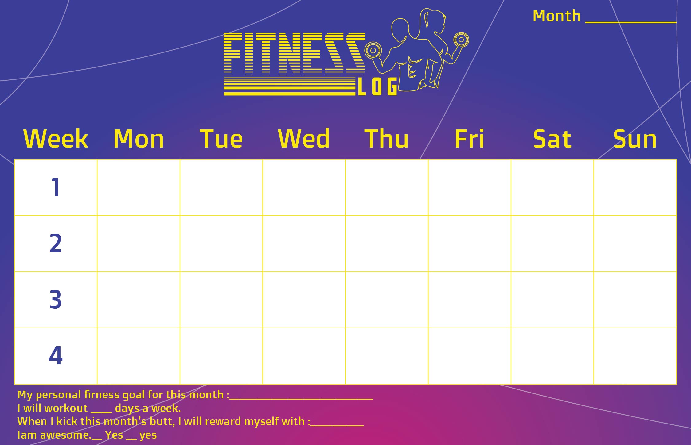 Monthly Fitness Log Printable