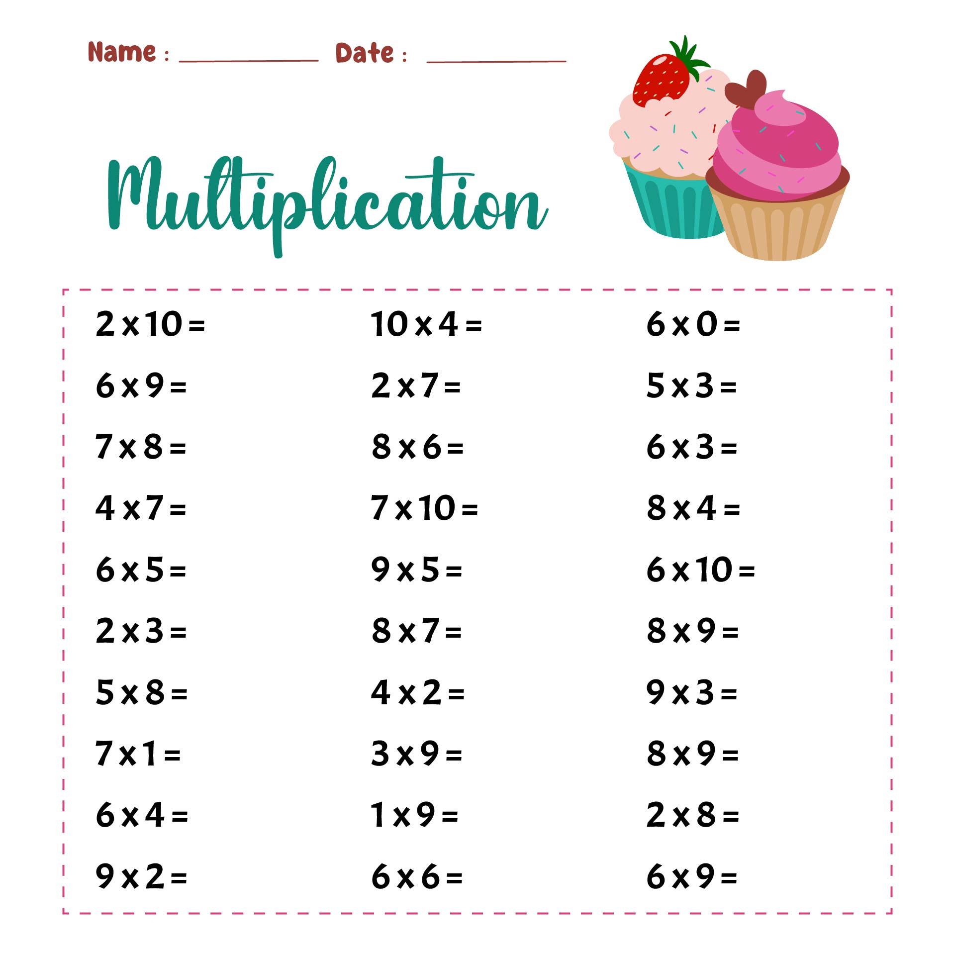 Multiplication Worksheets 1-10