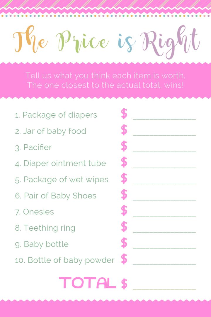 Pink Baby Shower Price Is Right Game