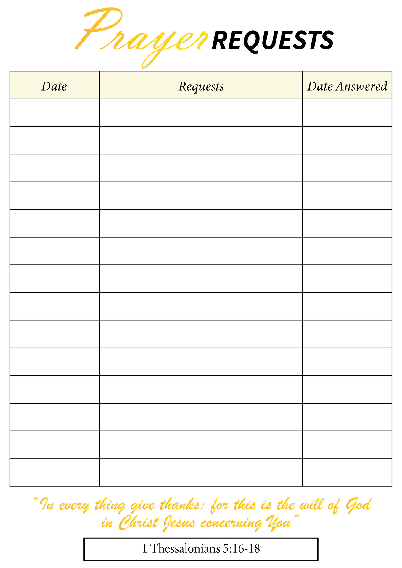 Prayer Request Sheet