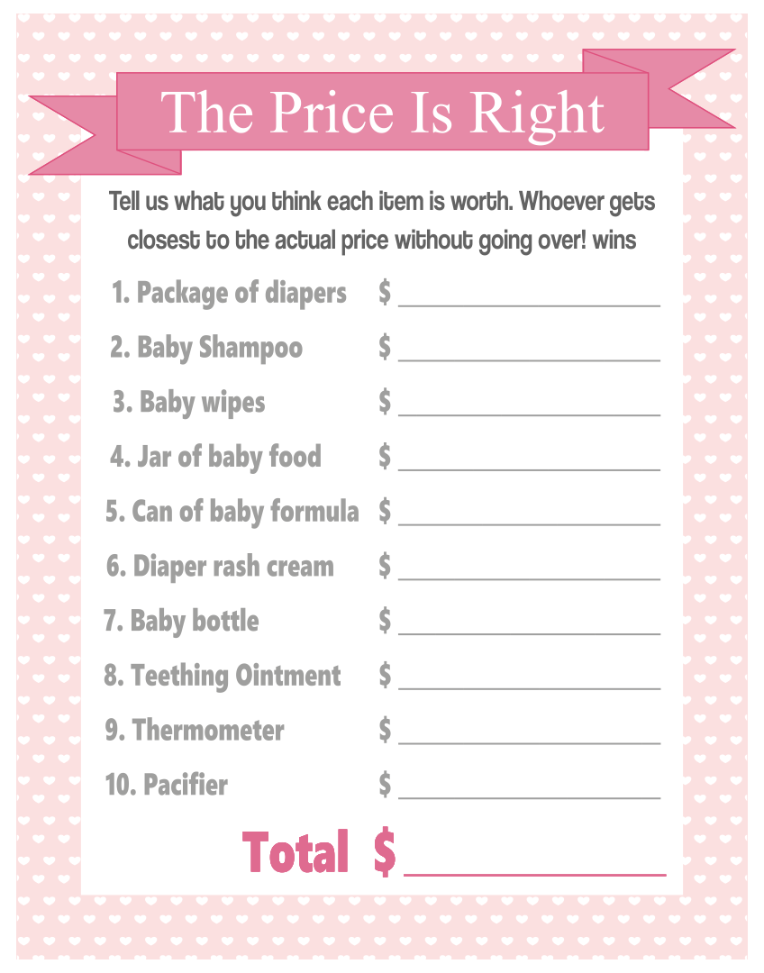 Price Is Right Baby Shower Template