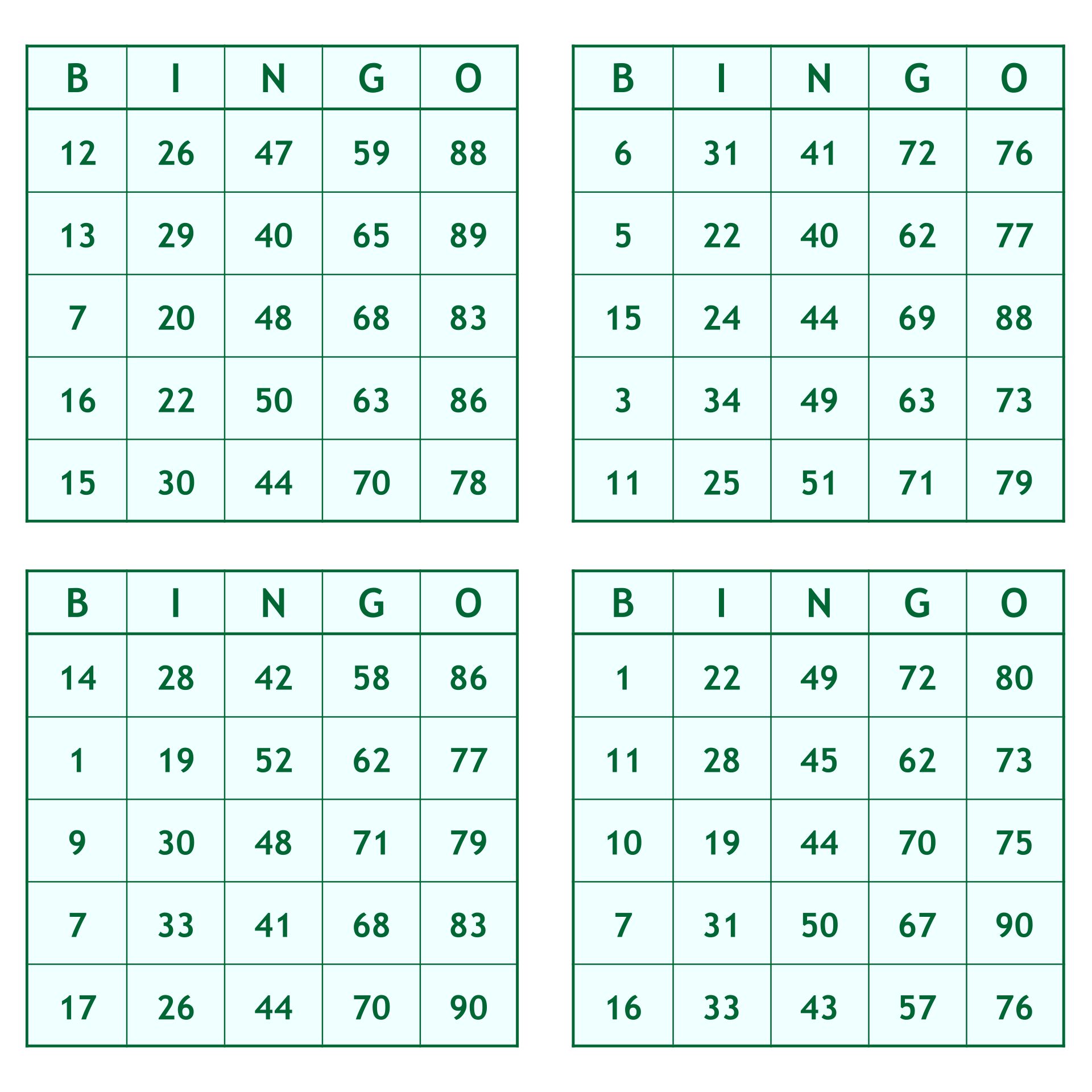 Printable Bingo Cards with Numbers
