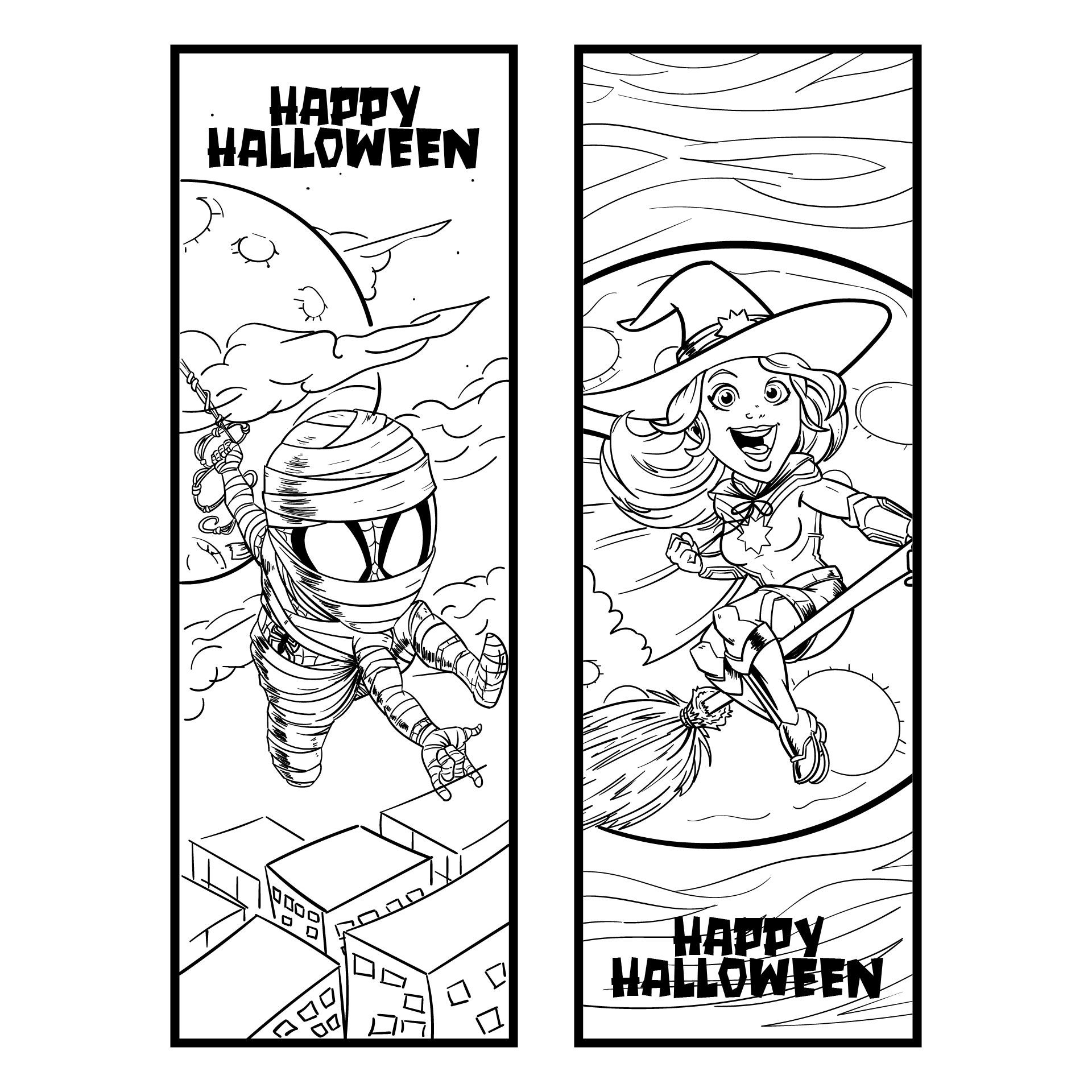 Printable Halloween Bookmarks to Color