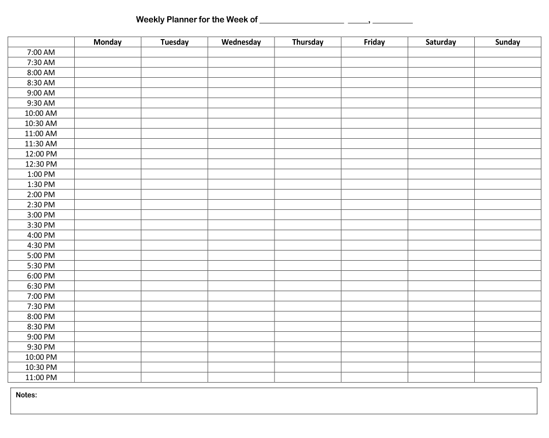 7 Best Weekly Hourly Schedule Printable