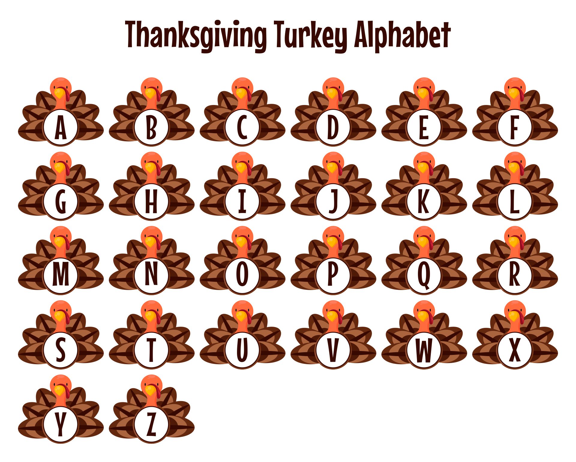 Thanksgiving Alphabet Letters Printable