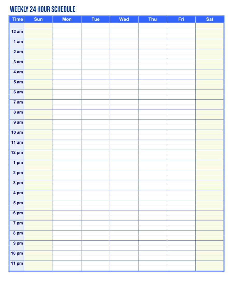 Weekly Calendar Printable With Hours