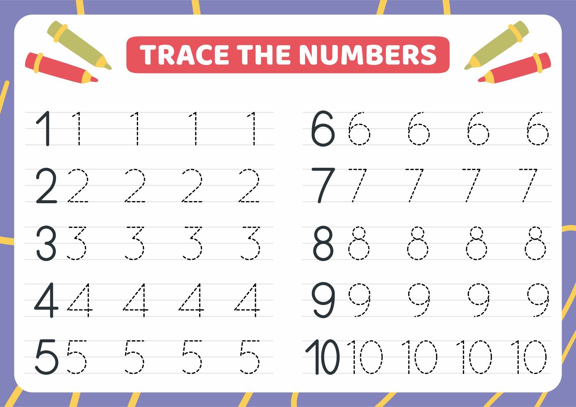 10 Number Tracing Worksheets Preschool