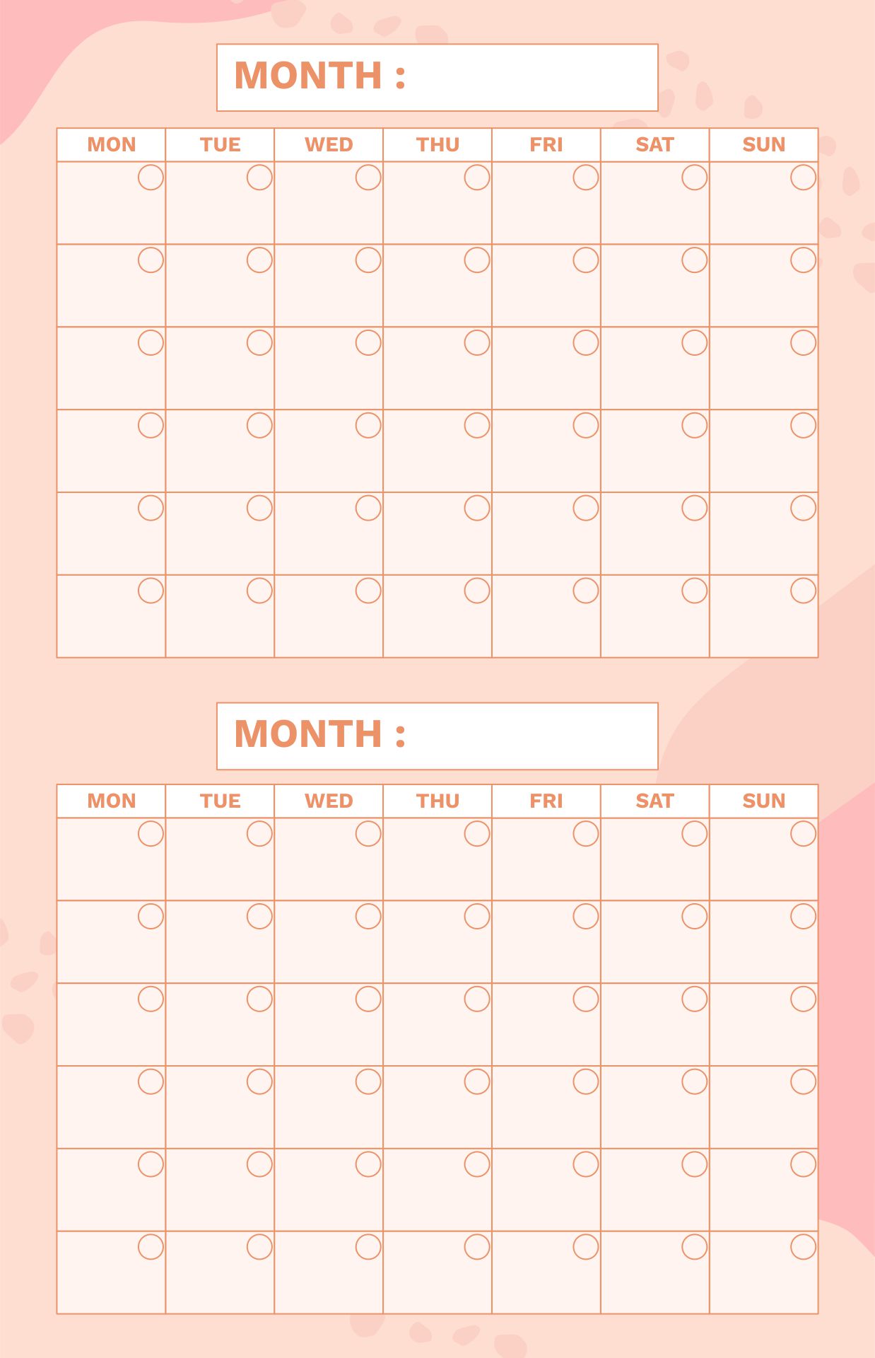 2 Month Blank Calendar Template