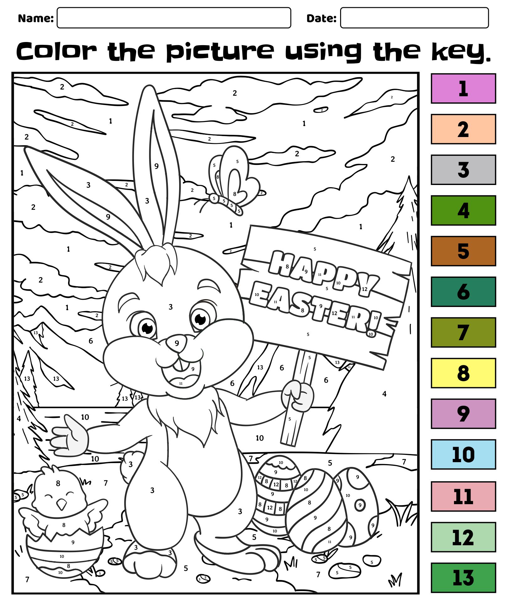 Easter Color by Numbers Coloring Pages