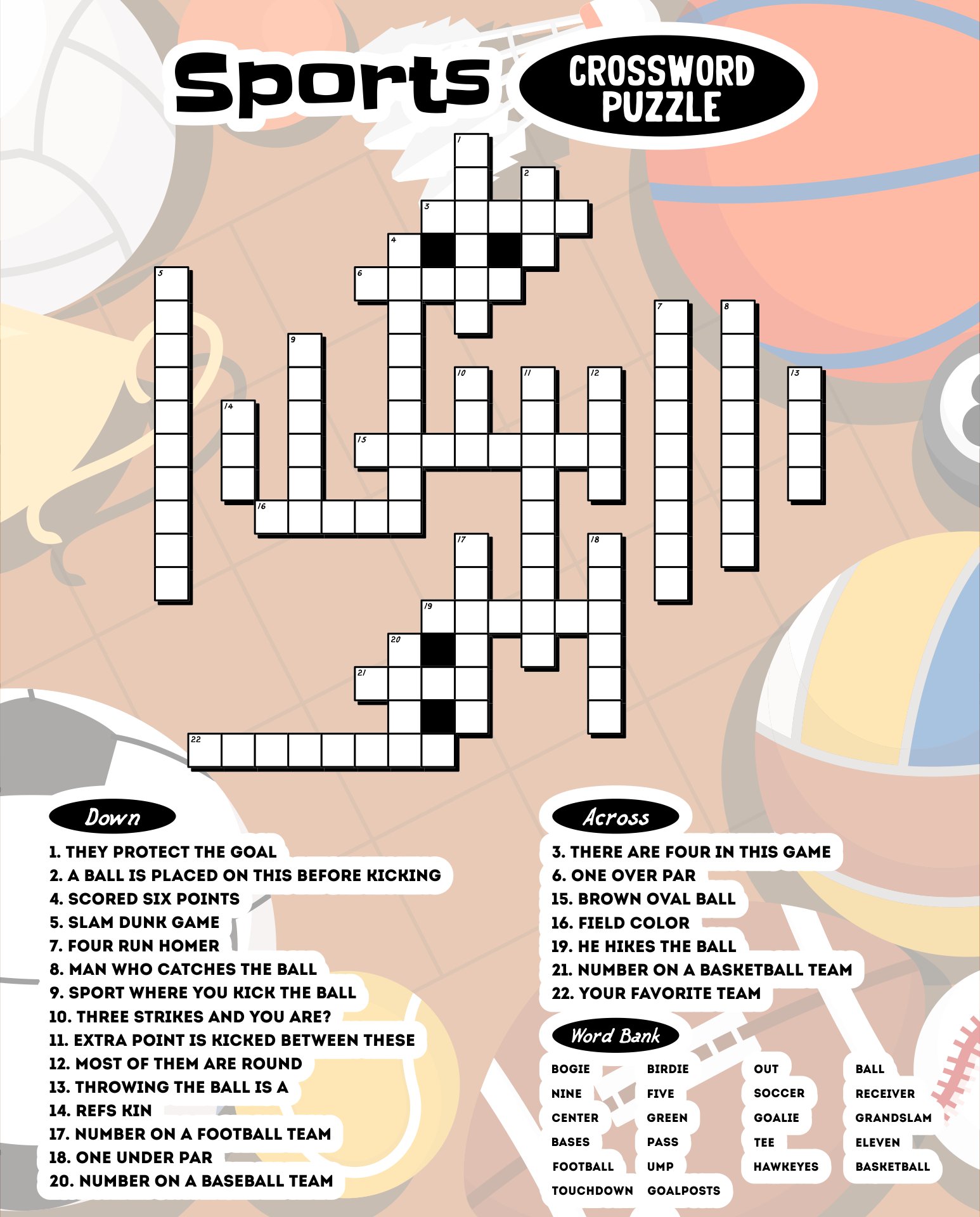 Easy Sports Crossword Puzzles Printable