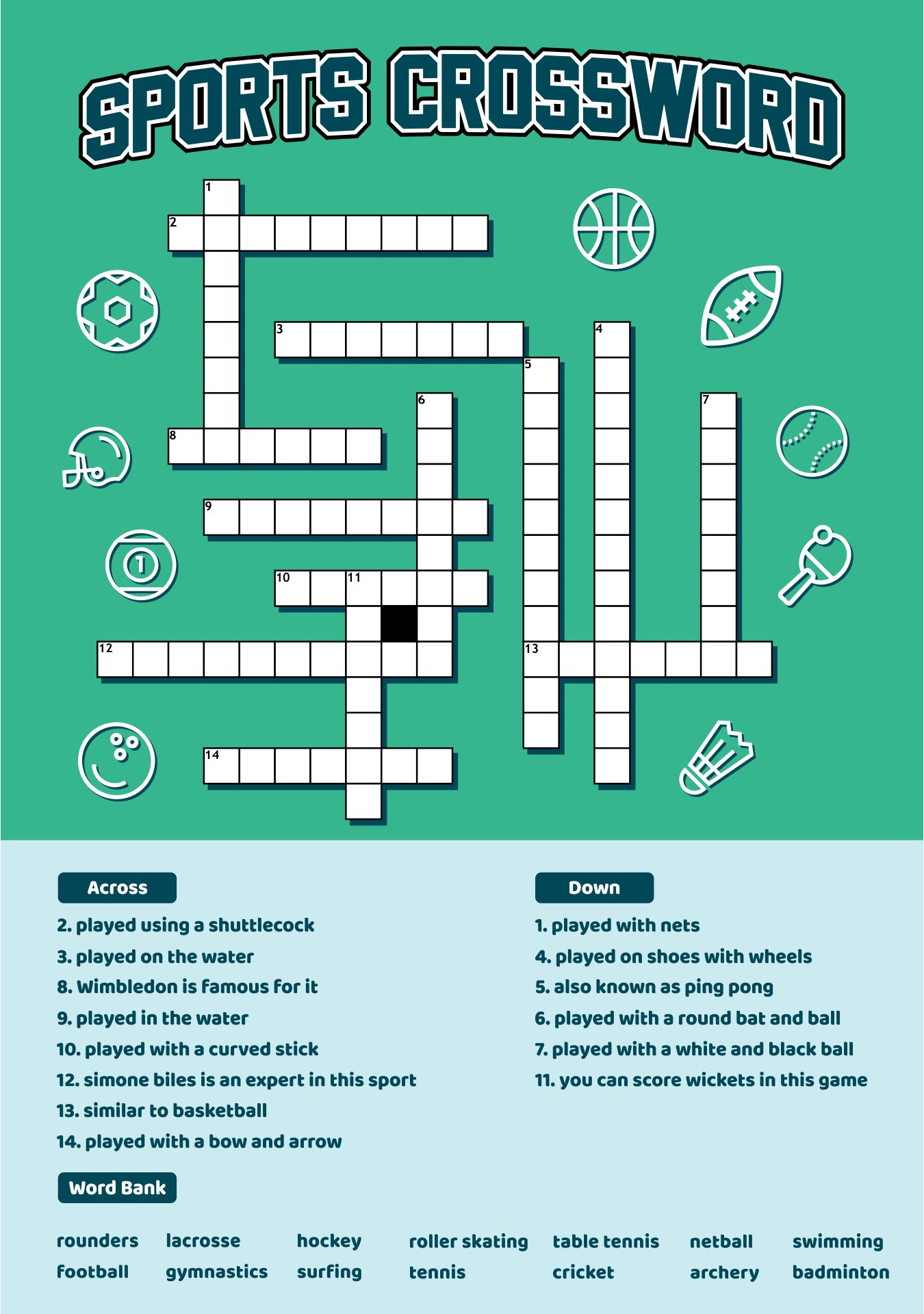 Printable Sports Crossword Puzzles Printable Templates
