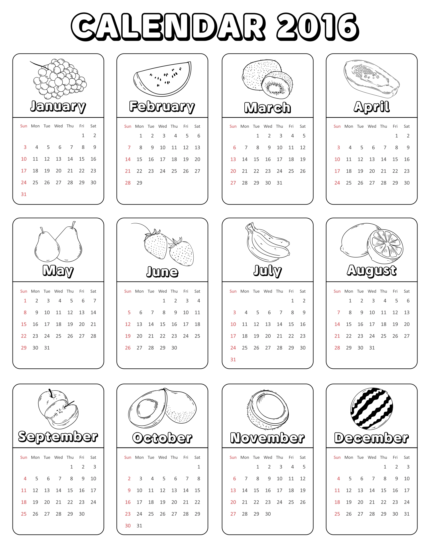 Fun Printable Calendars 2016