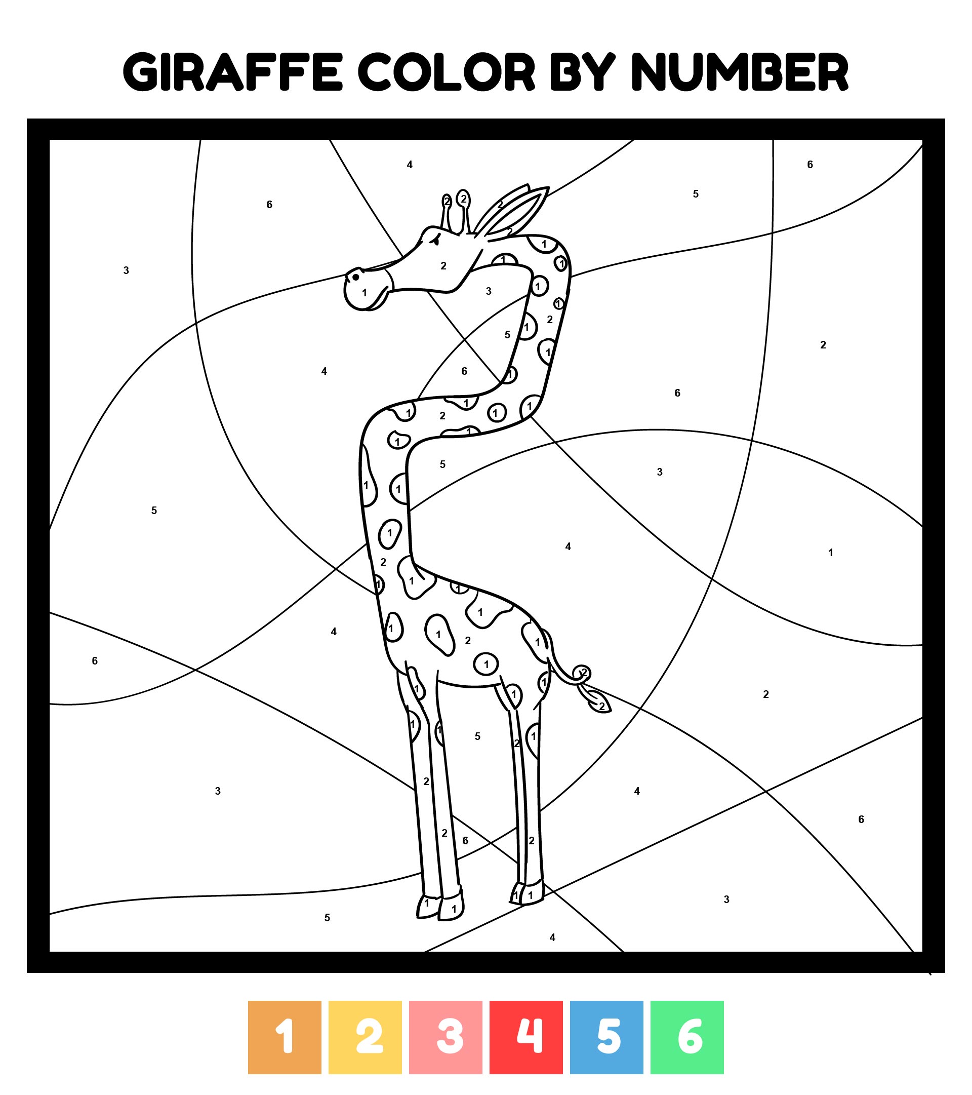 Giraffe Preschool Printable Color by Number Worksheets