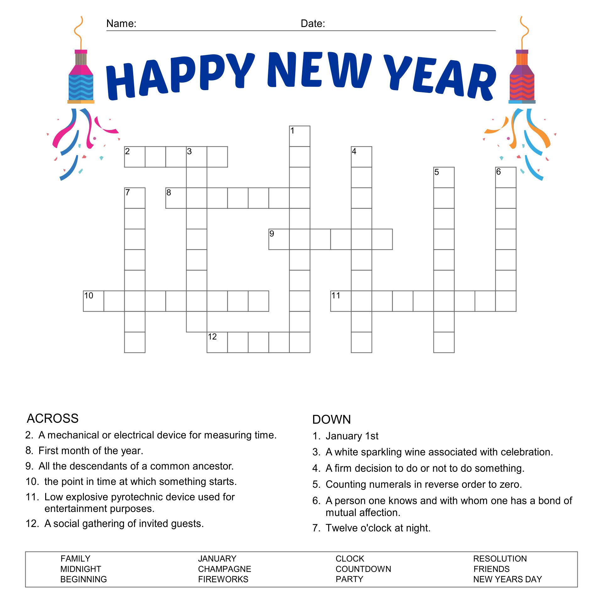 New Years Crossword Puzzle