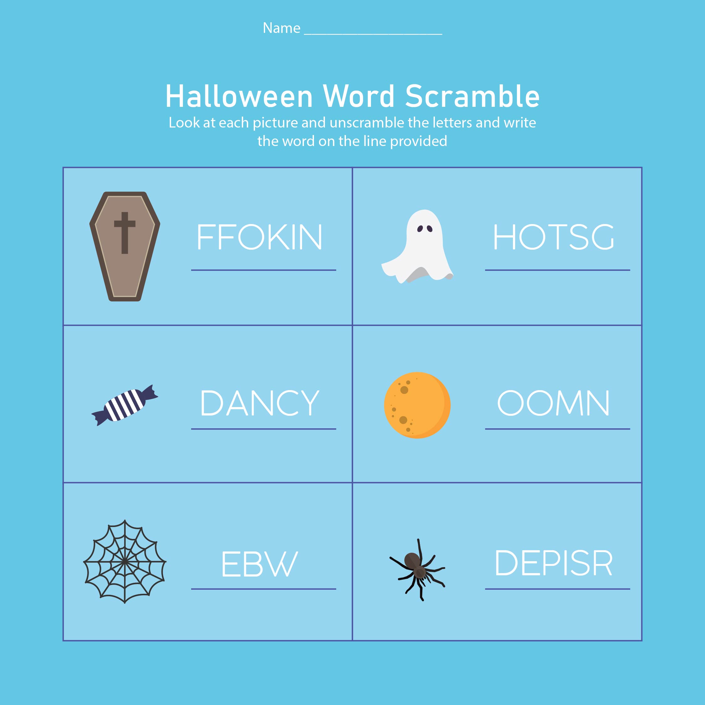 Printable Halloween Word Scramble Worksheet