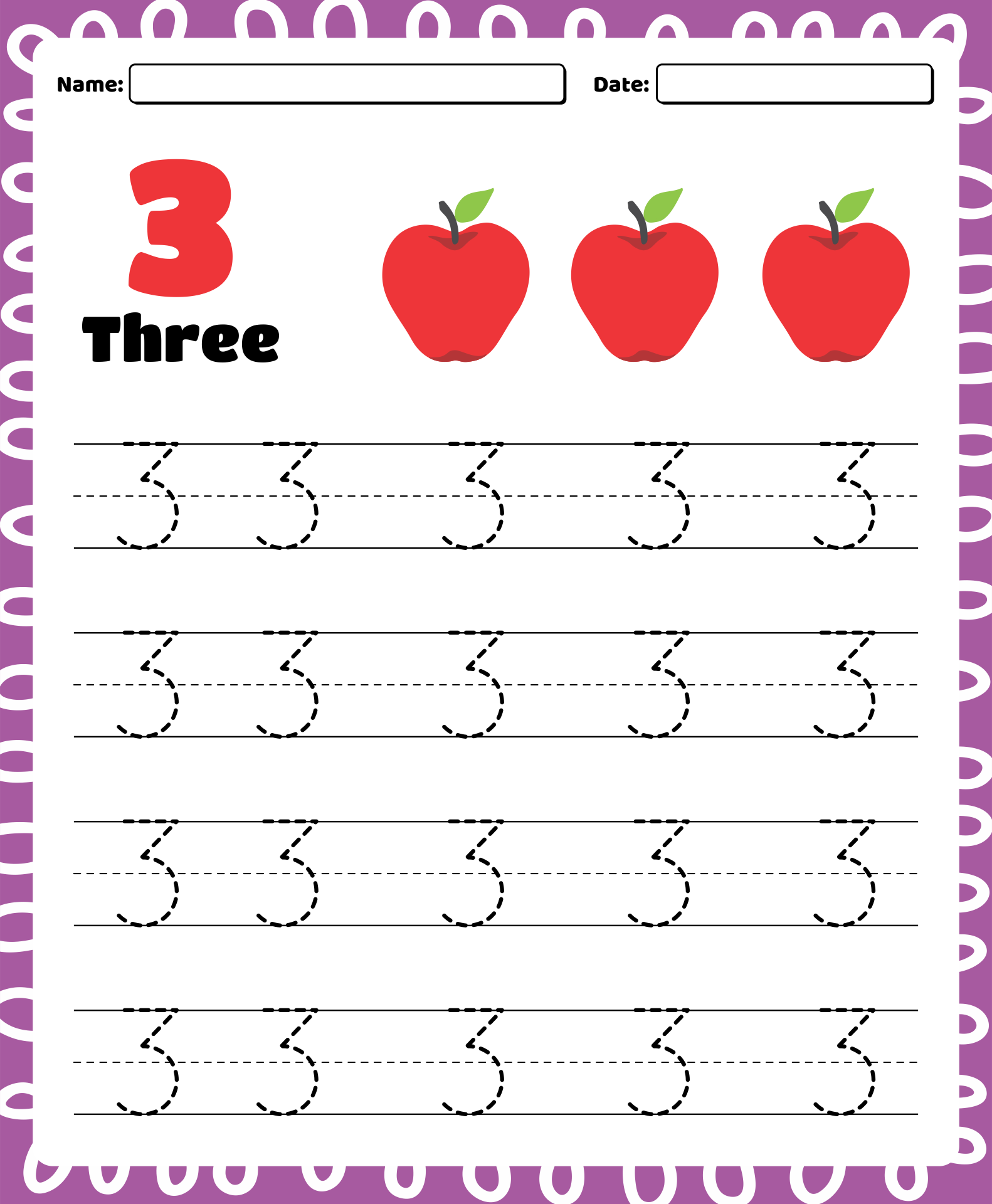 Tracing Numbers Worksheets 3
