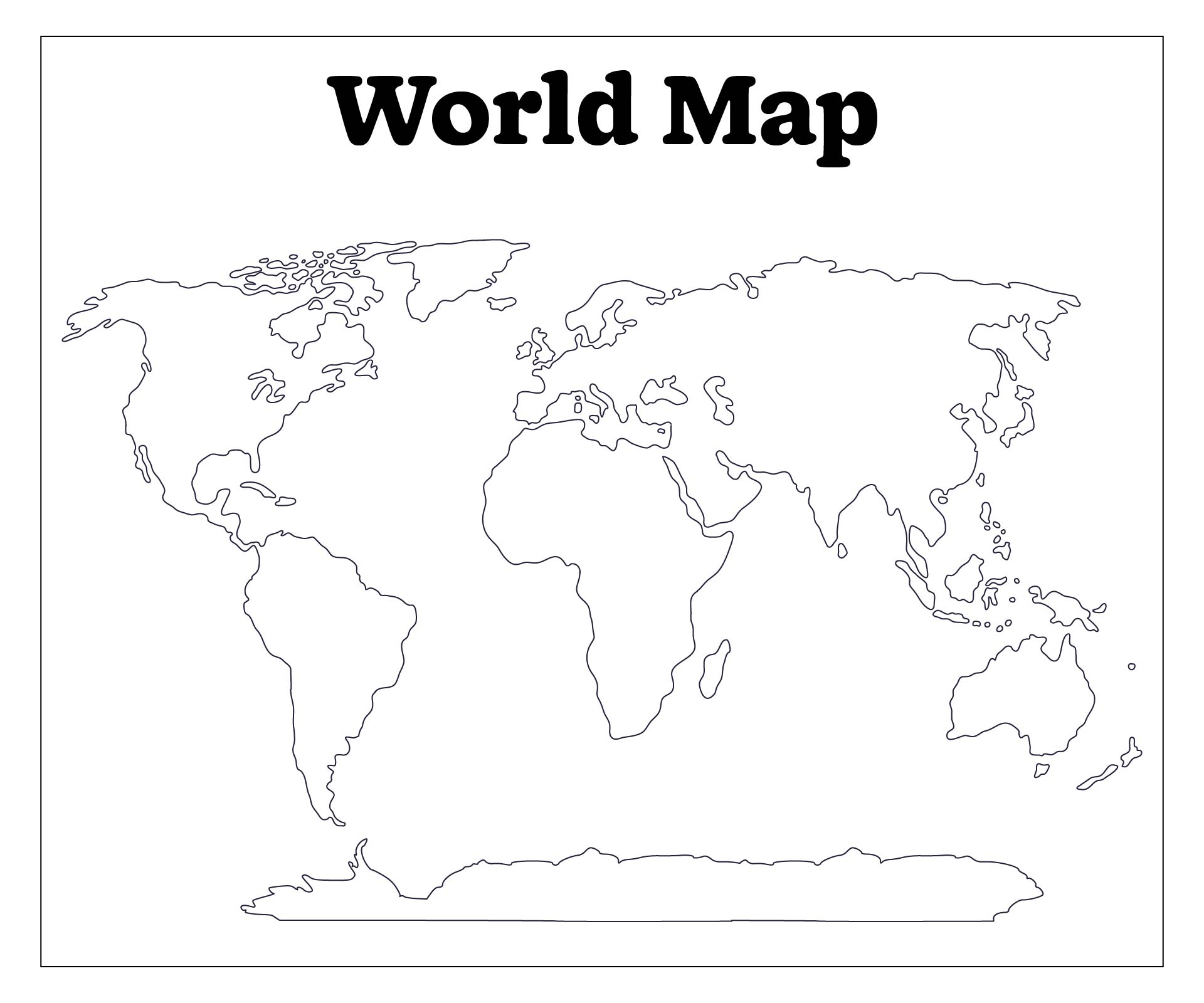 Black and White World Map Printable