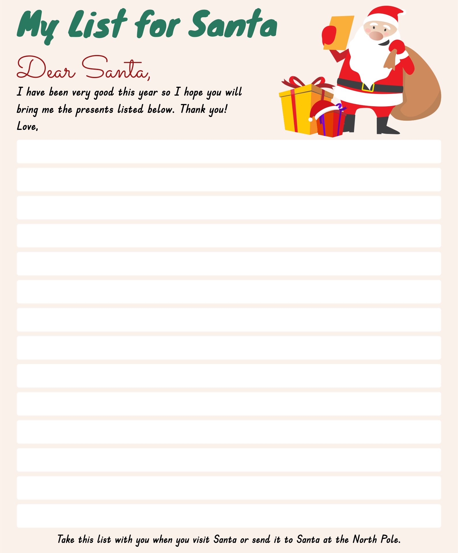 4 Best Santa Christmas Wish List Printable Printablee