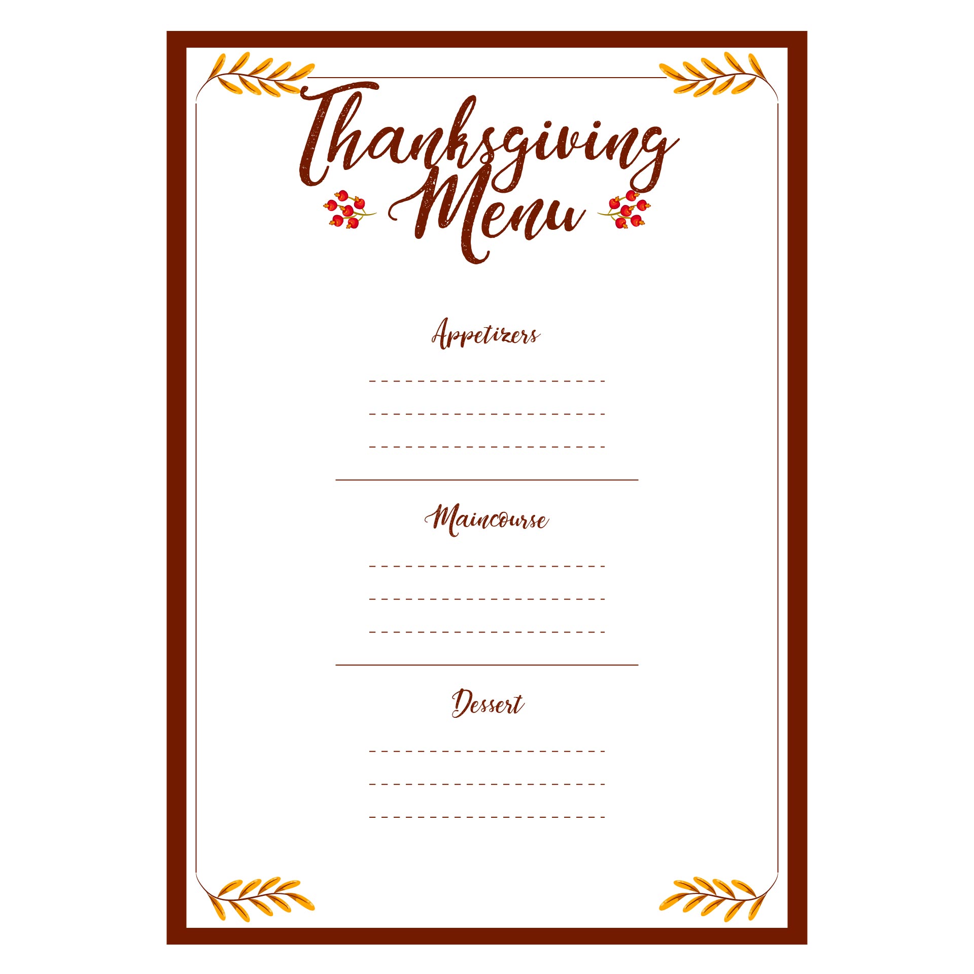 Printable Thanksgiving Menu Templates