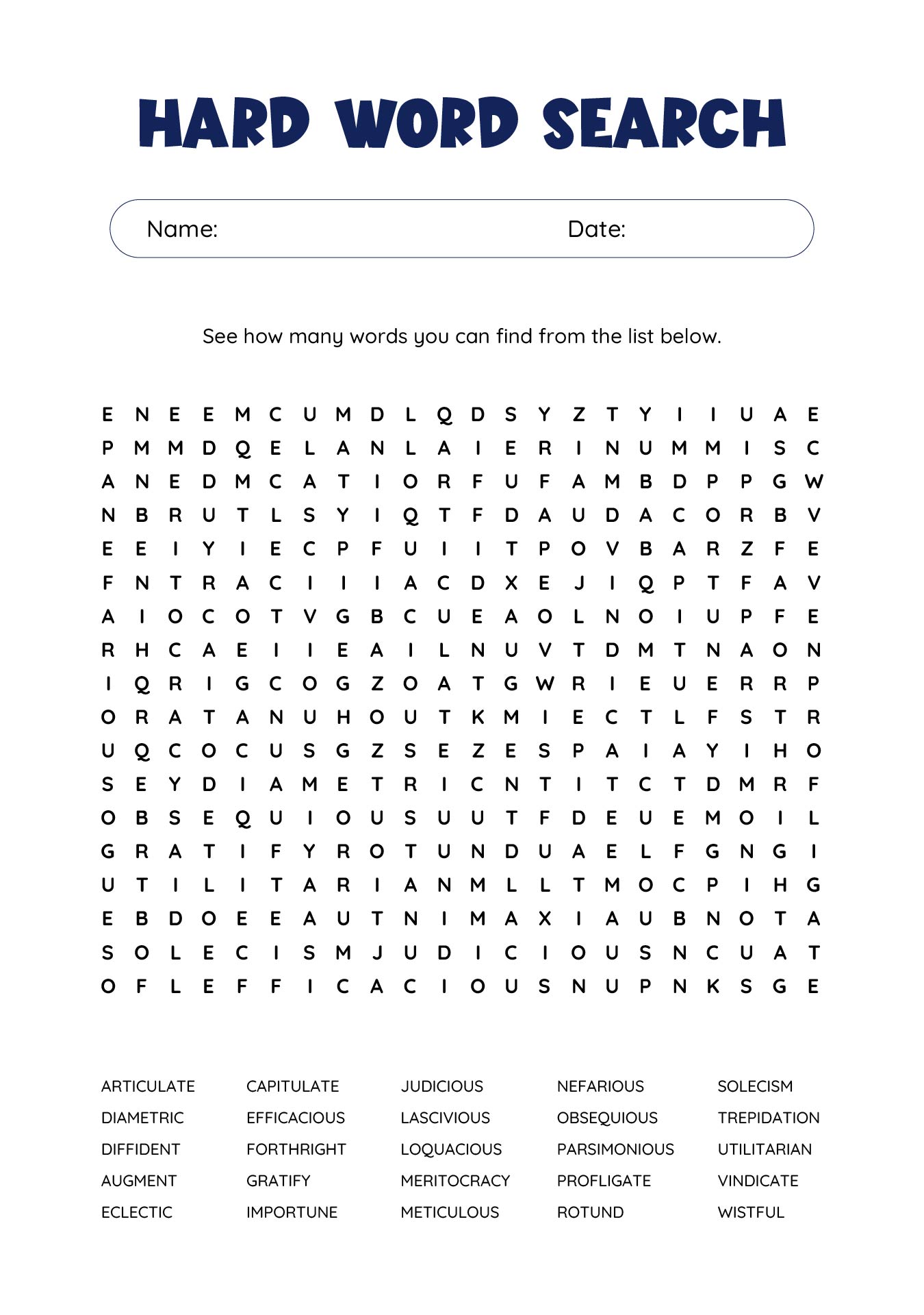Hard Word Searches for Adults