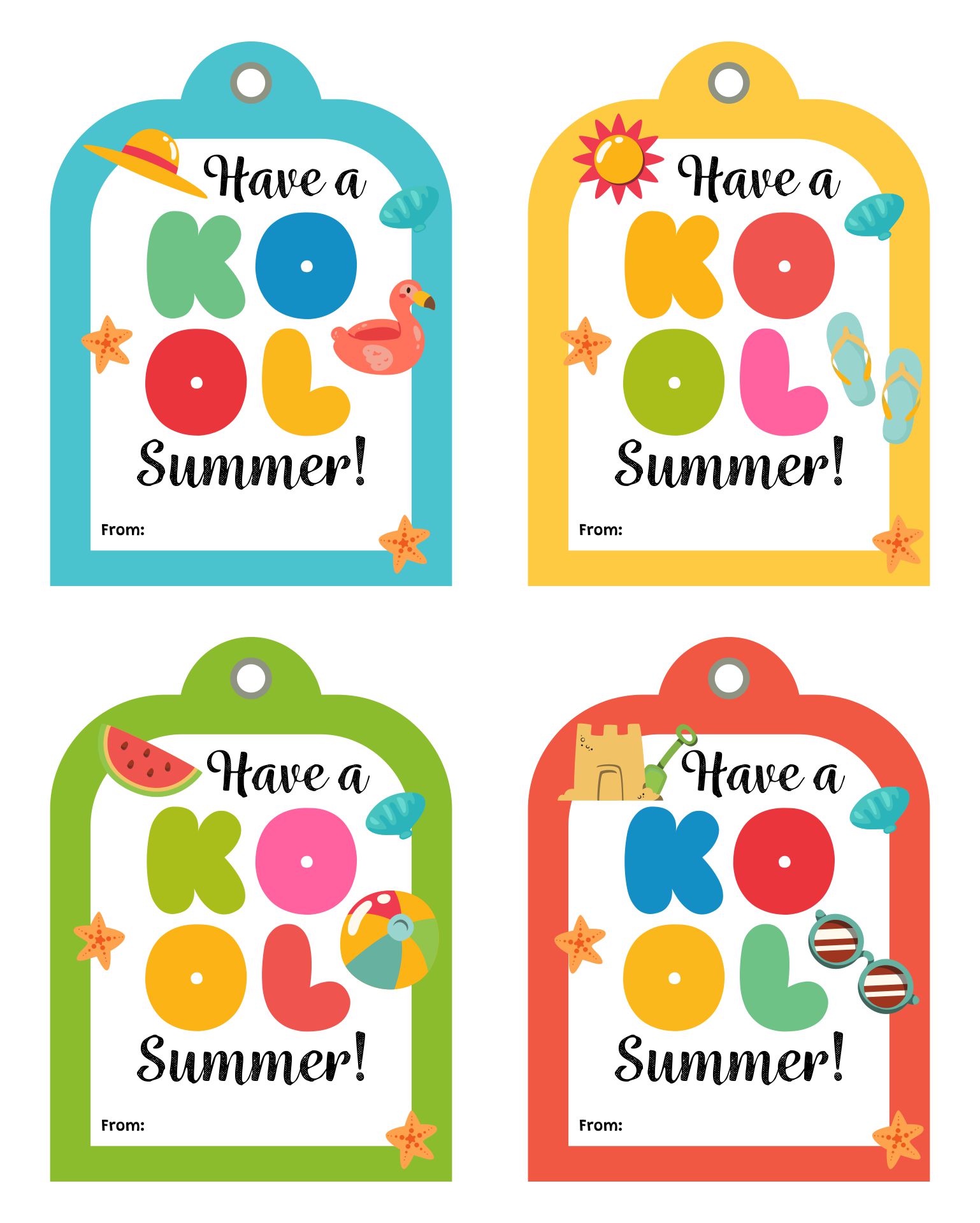 Kool Summer End of School Year Tags Printable