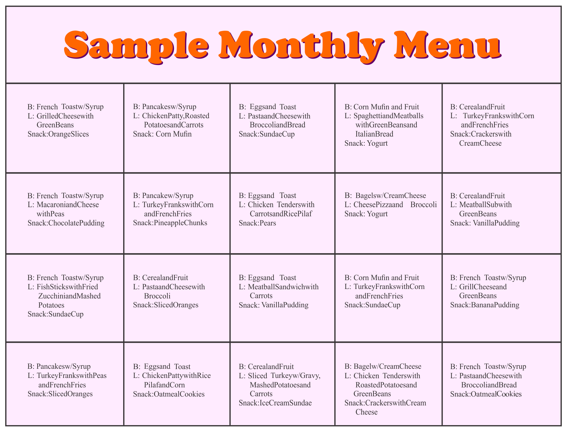 School Lunch Menu Template