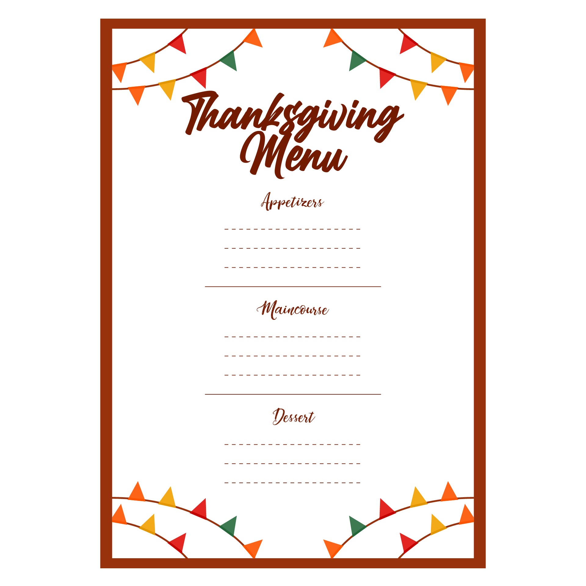Printable Blank Thanksgiving Menu Template