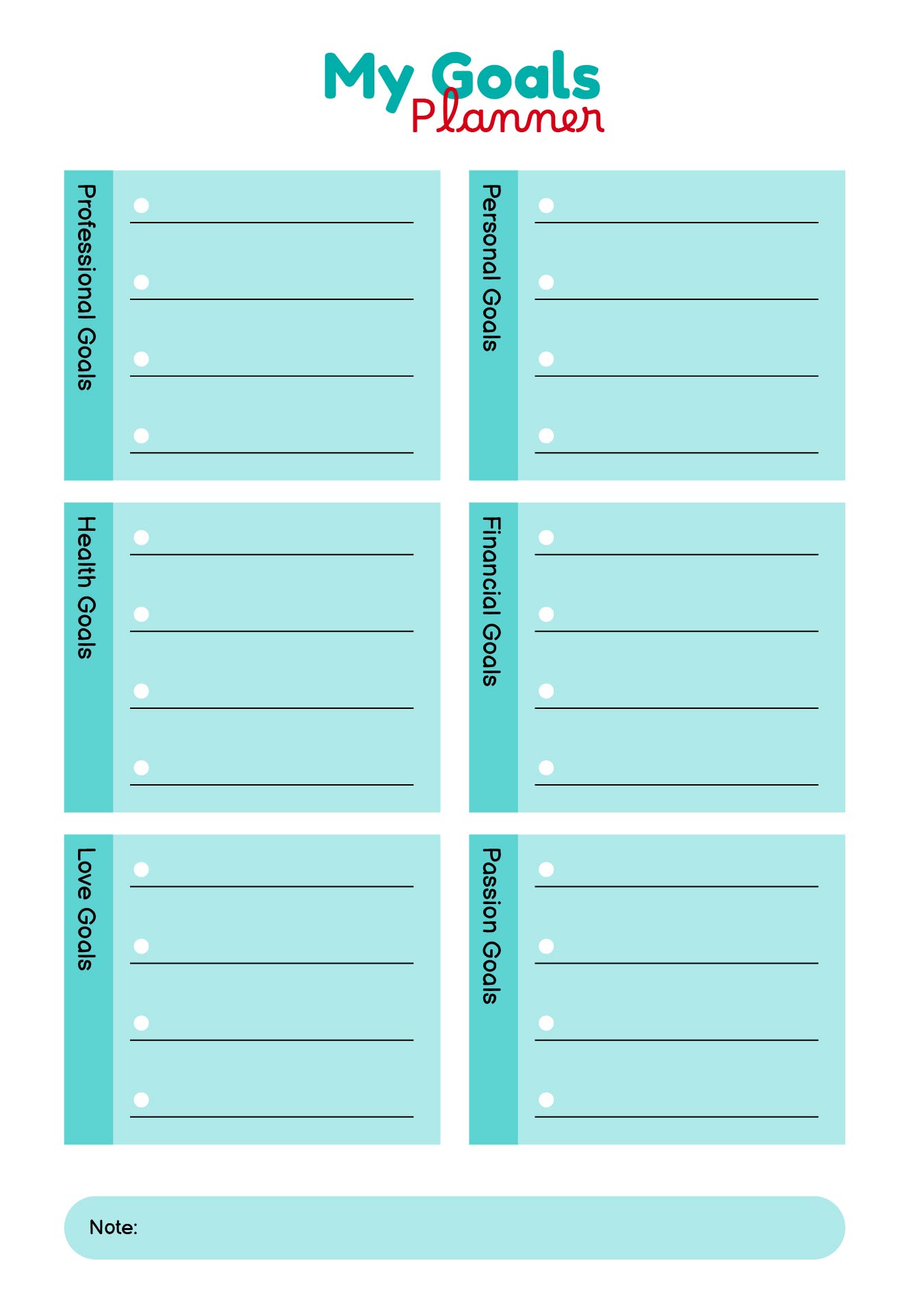 Cute Printable Goal Template