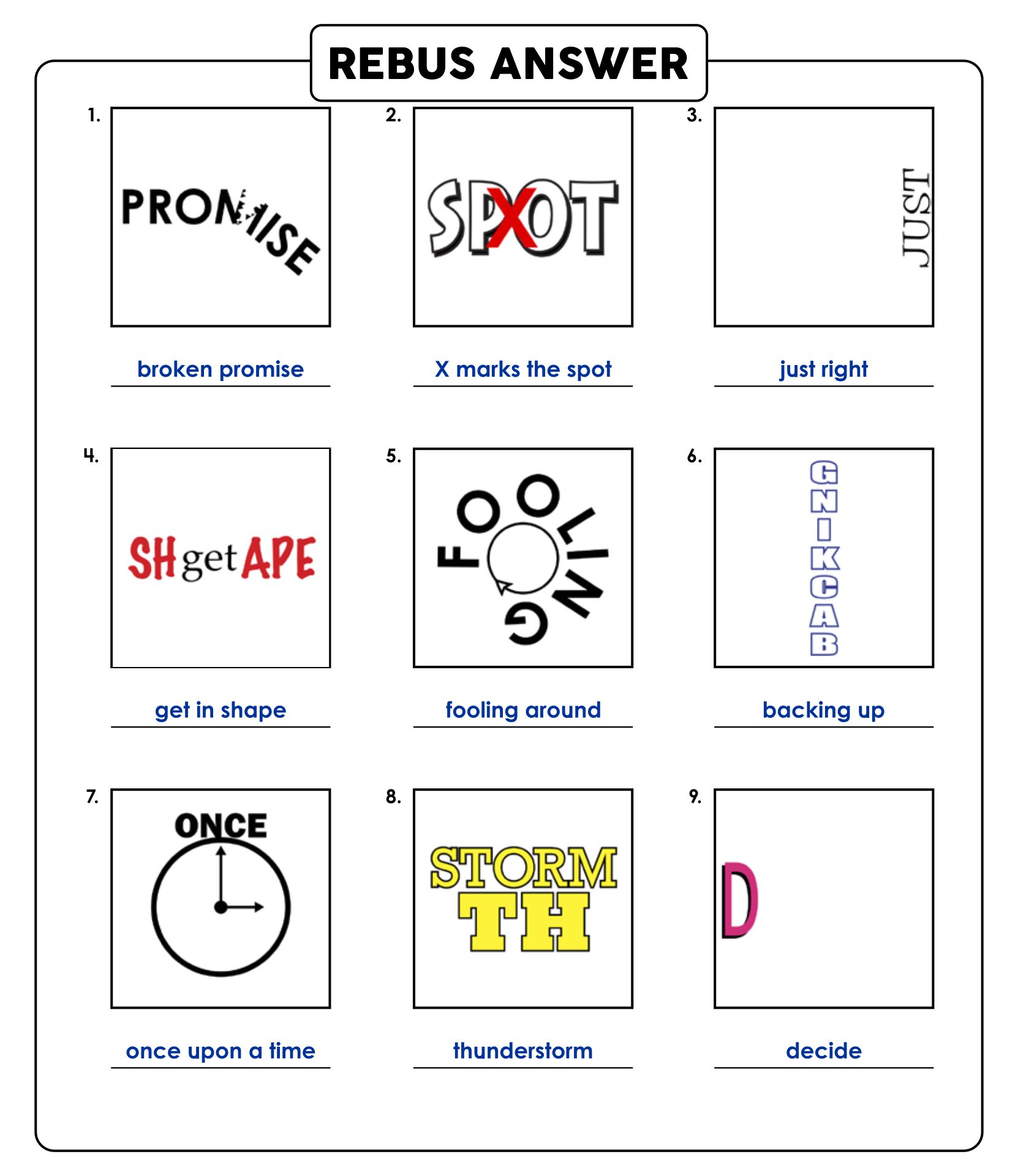 Printable Rebus Puzzles With Answers