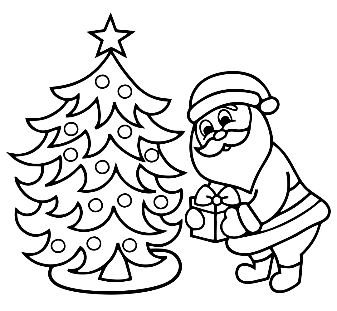Santa with Christmas Tree Coloring Pages