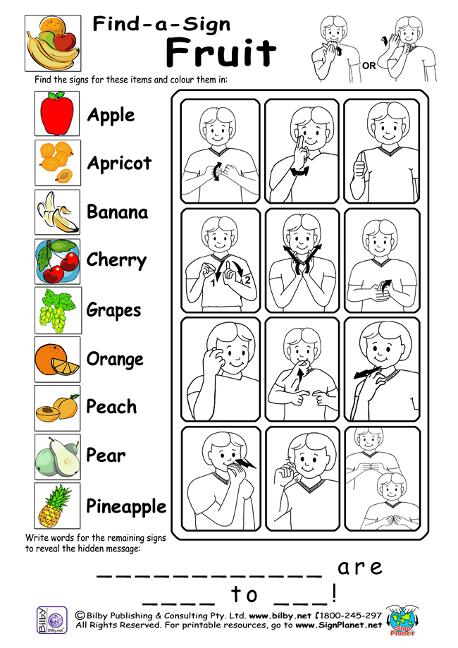 Sign Language Words Worksheet