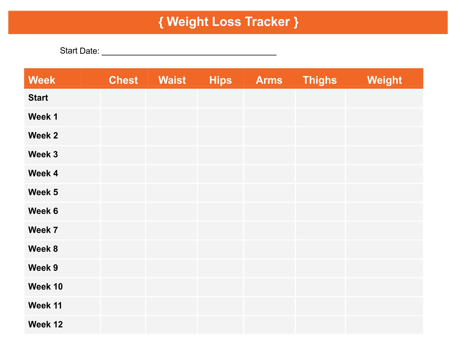 Weekly Weight Loss Charts Printable