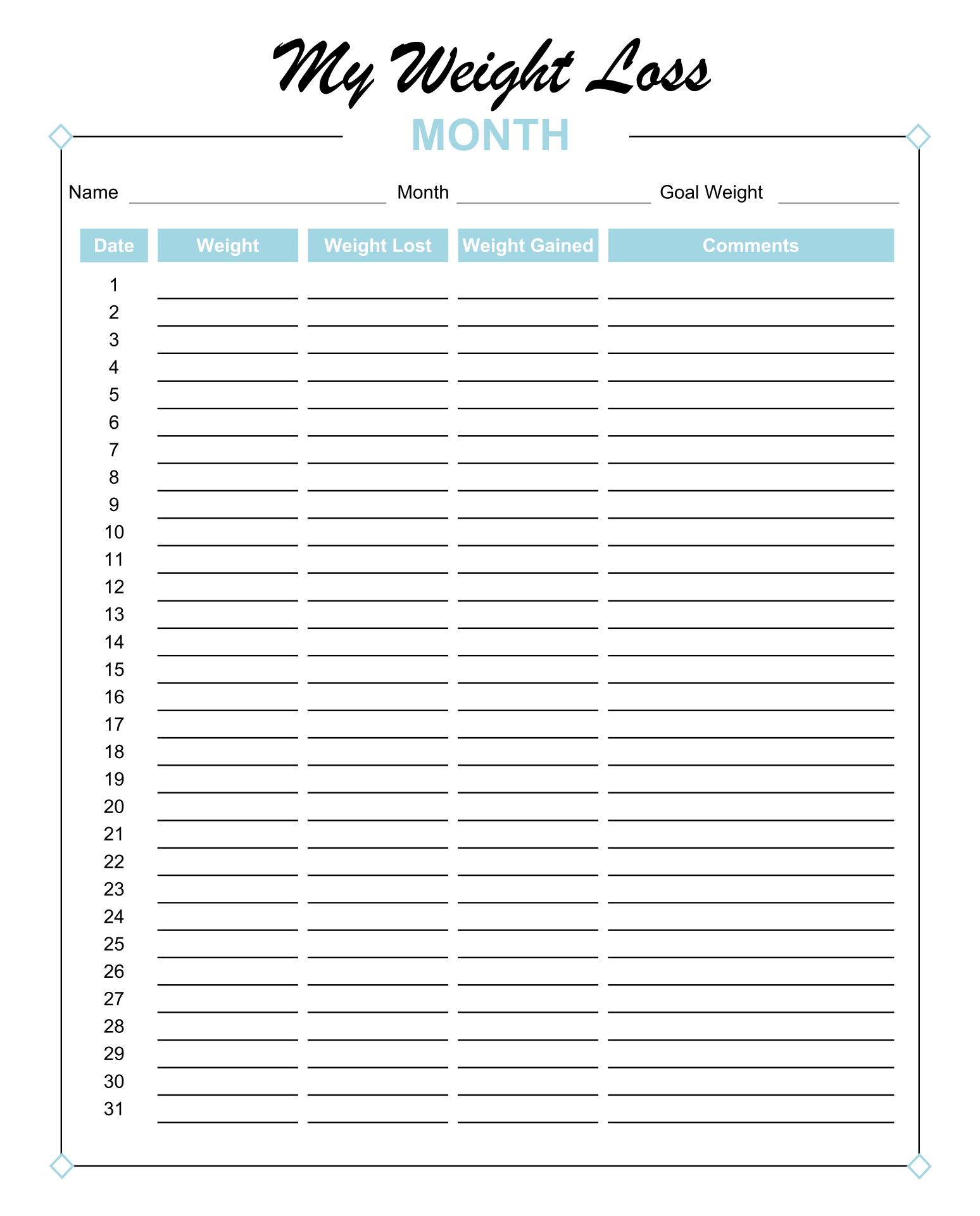10 Best Daily Chart Printable Weight Loss